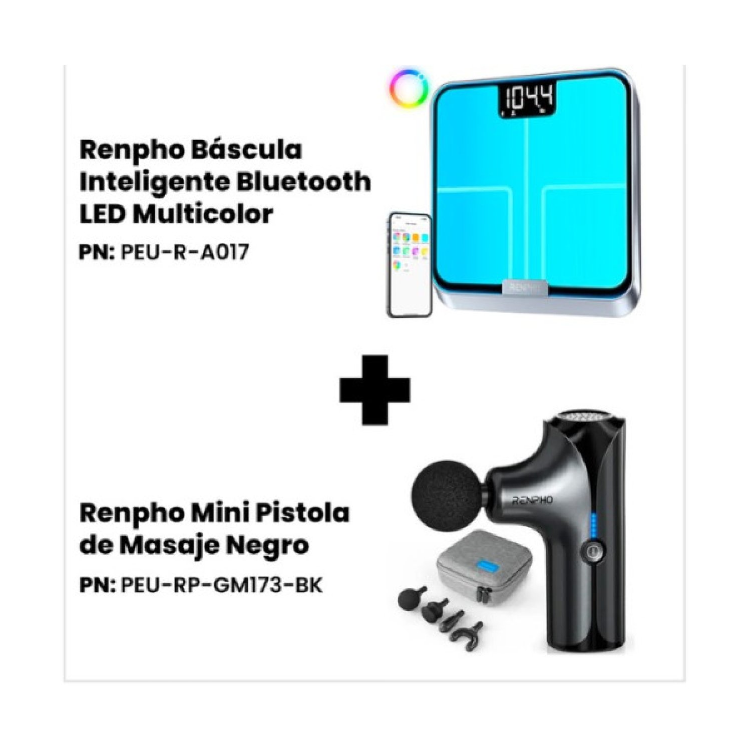 Renpho Elis Chroma A017 · Báscula Digital Inteligente · WiFi + Pistola Masaje Mini