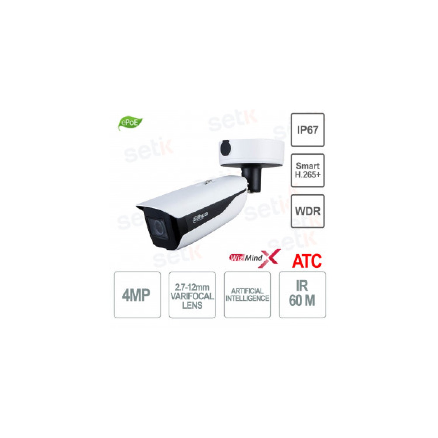 Dahua Cámara IP Bullet 4MP · IR 60M · Varifocal 2.7-12mm · Deep Learning · ANPR · IP67