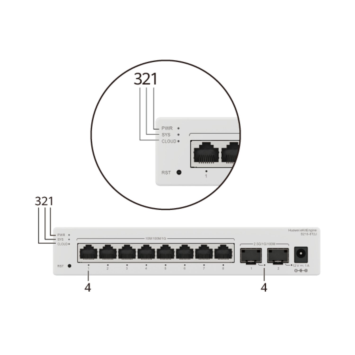 Huawei S210-24T2J · Switch Manageable · 24 Puertos Gigabit + 2 SFP 2.5GE · Sin Ventilador