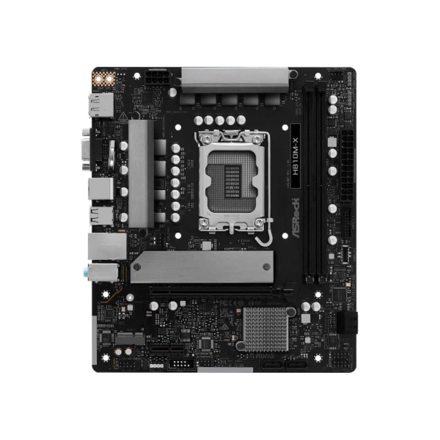ASRock H810M-X · Placa Base Intel LGA1851 · H810 · 2 DDR5 · 4 SATA6 + 1 M.2 · 2,5Gb LAN · VGA+HDMI+DP · mATX