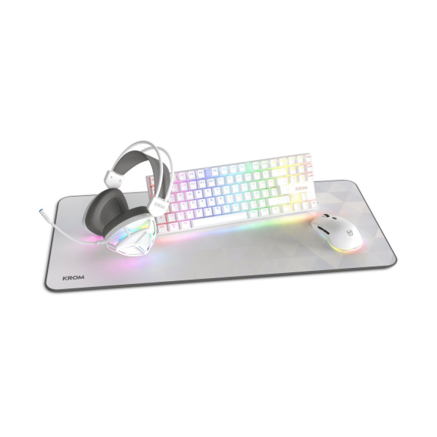 KROM Klass · Pack Gaming RGB 4 en 1 · Teclado + Ratón + Alfombrilla + Auriculares