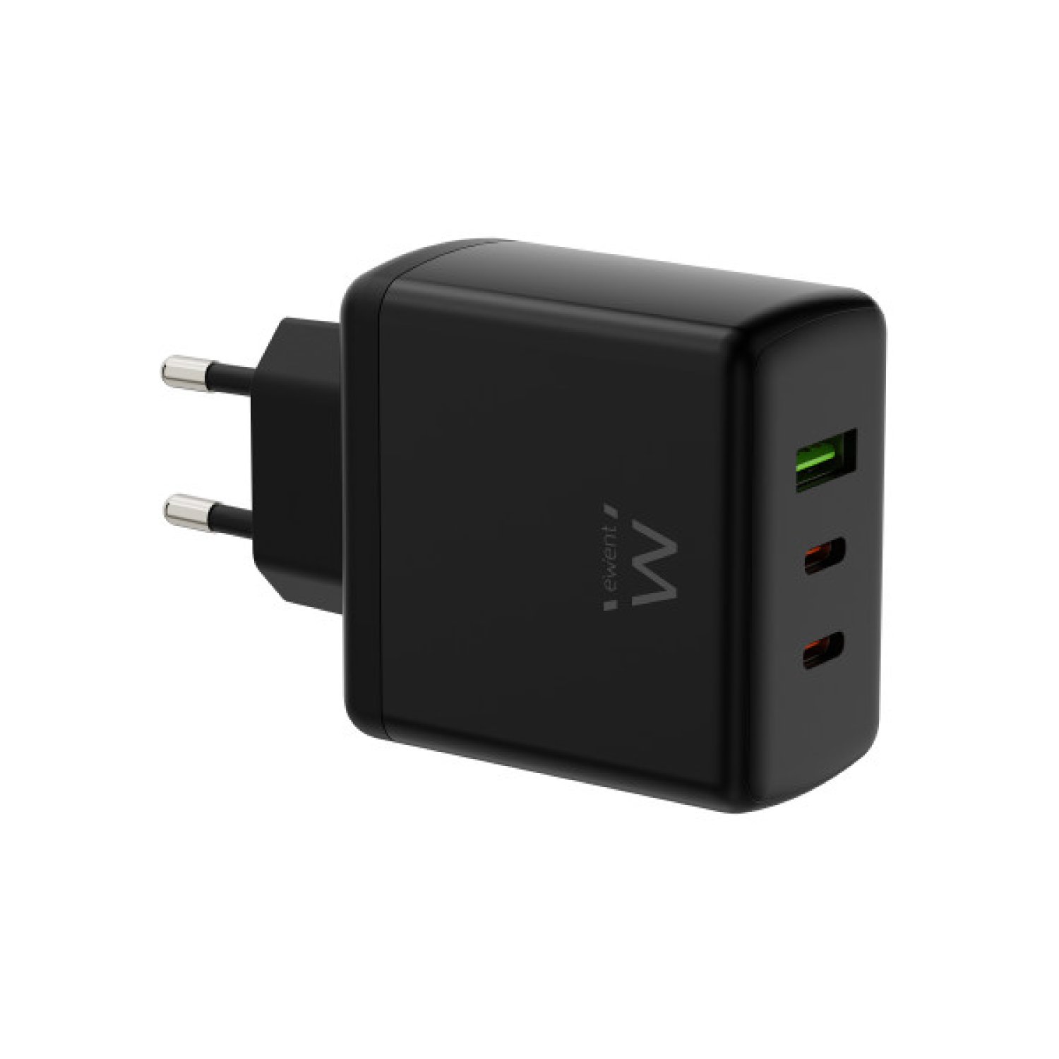 Ewent Cargador GaN 65W · 3 Puertos (2 USB-C PD + USB-A QC) · Diseño Compacto