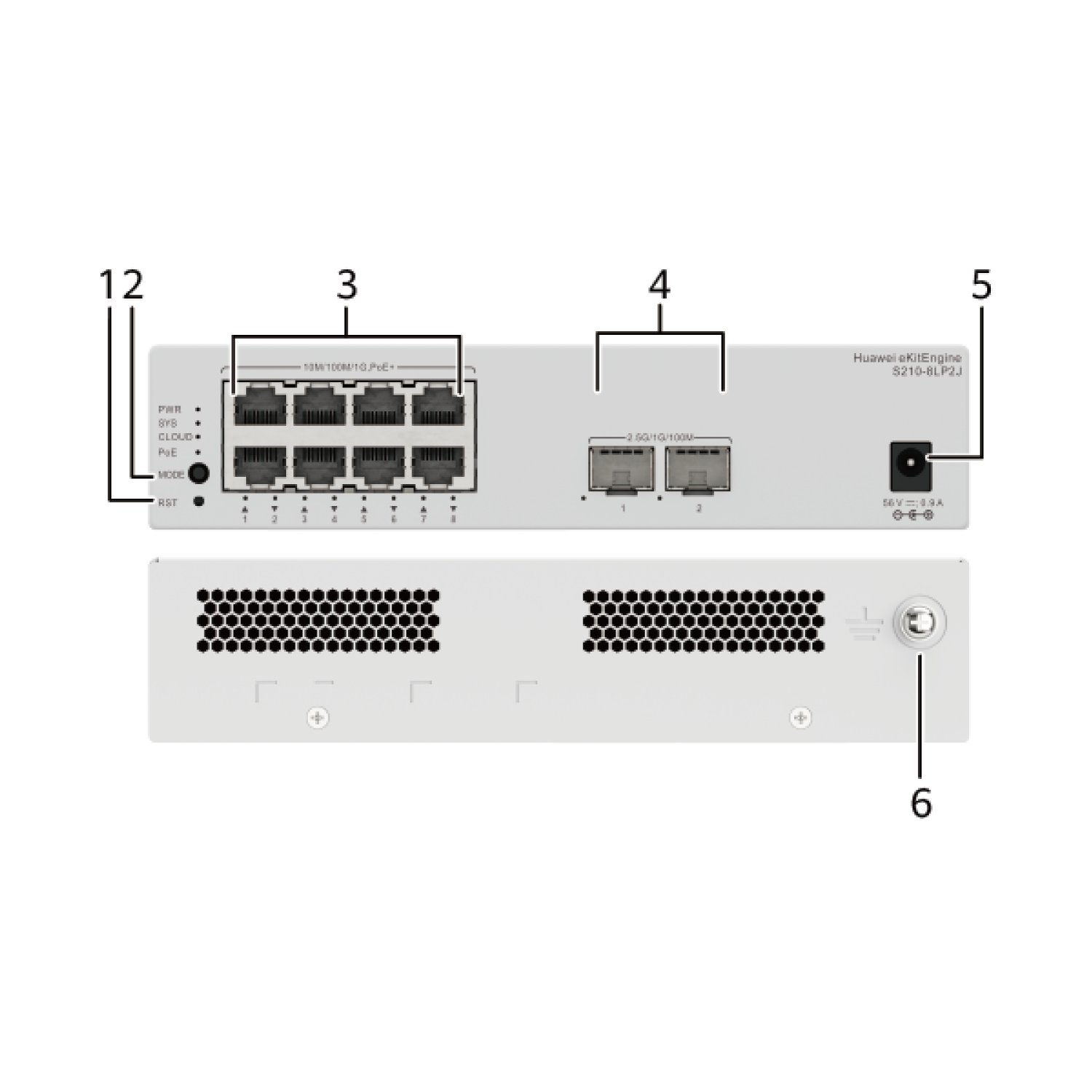 Huawei S210-8LP2J · Switch 8 Puertos Gigabit · 2x 2.5GE SFP · PoE+ · Fanless