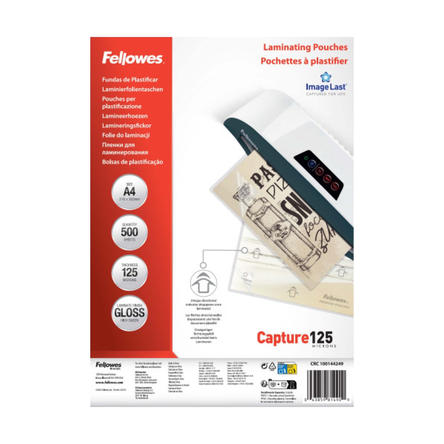 Fellowes · Pack 500 Fundas Plastificar · A4 · 125 Micras · Brillo