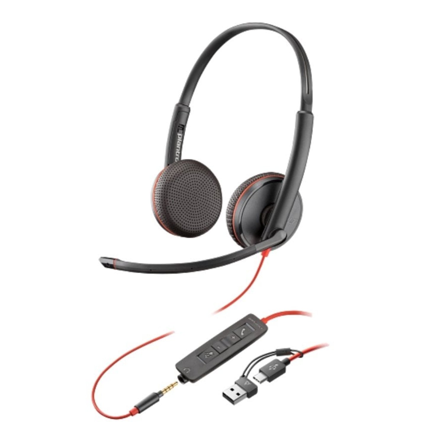 HP Poly Blackwire 3225 · Auriculares Estéreo · USB-C + 3,5mm · Adaptador USB-C/A