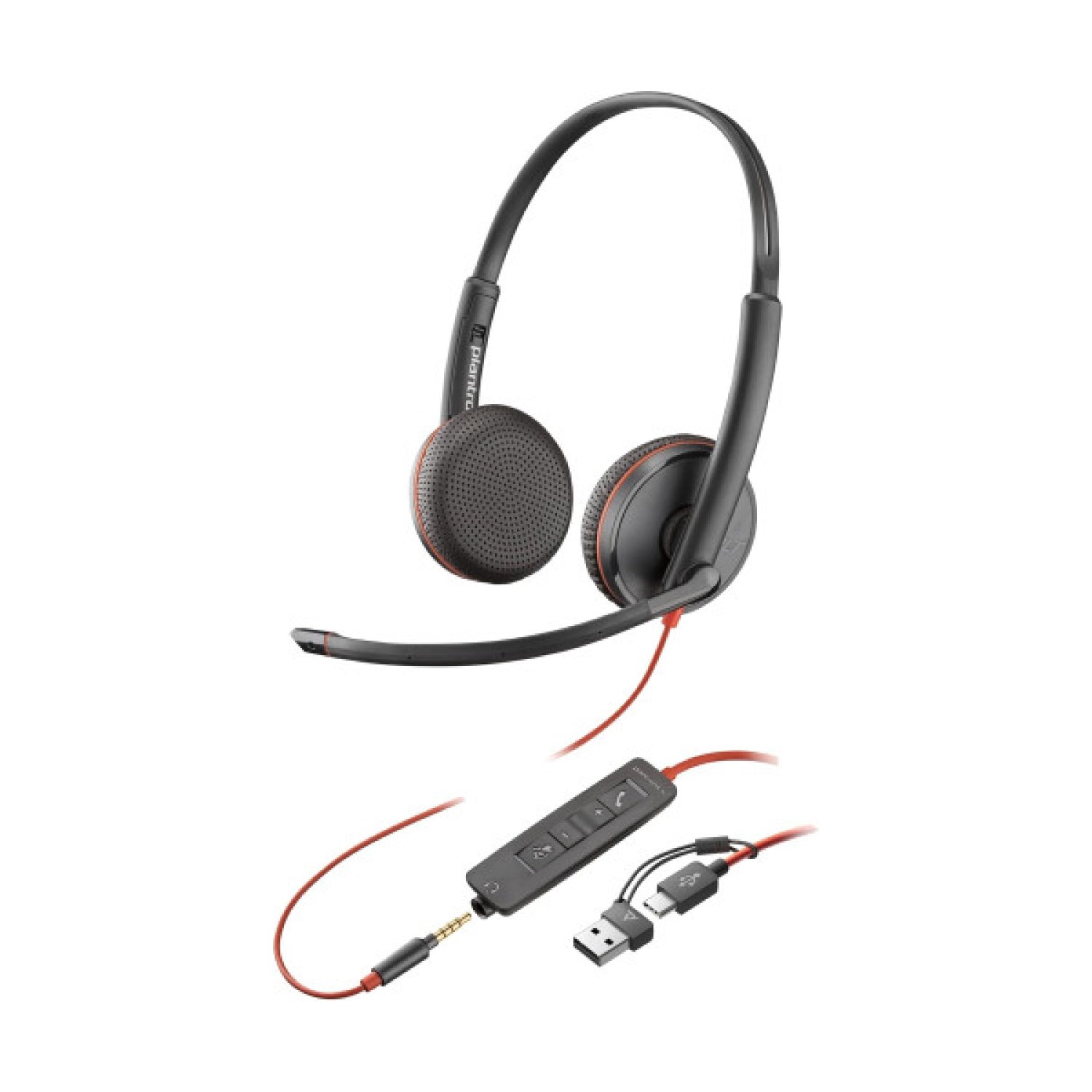 HP Poly Blackwire 3225 · Auriculares Estéreo · USB-C + 3,5mm · Adaptador USB-C/A