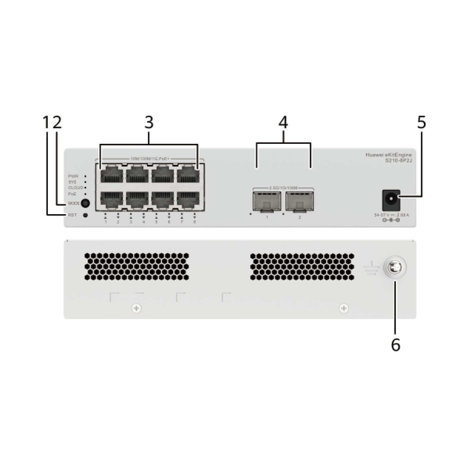 Huawei S210-8P2J · Switch Manageable · 8 Puertos PoE+ · 2 SFP 2.5GE · 128W · Fanless