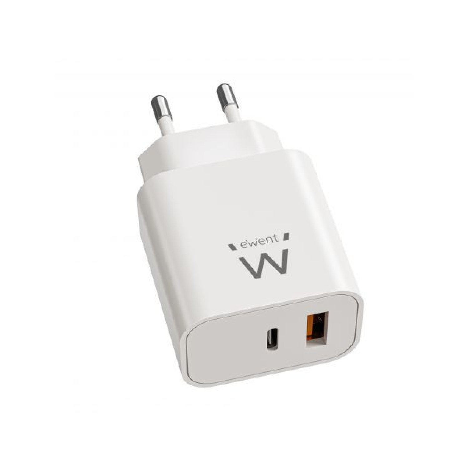 Ewent Cargador Rápido GaN · 20W · USB-C PD + USB-A QC · Compacto