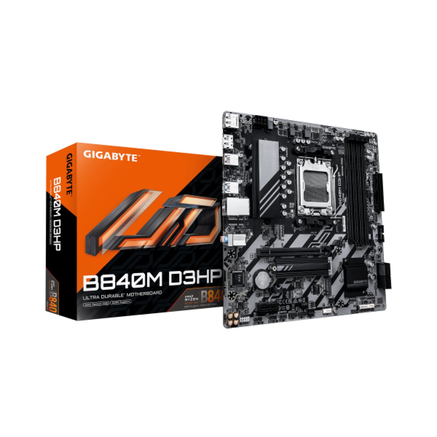 Gigabyte B840M D3HP · Placa Base AMD · Ryzen 9000 · 8+2+2 VRM · DDR5 8200MHz · PCIe 4.0 · USB 3.2 Gen 2