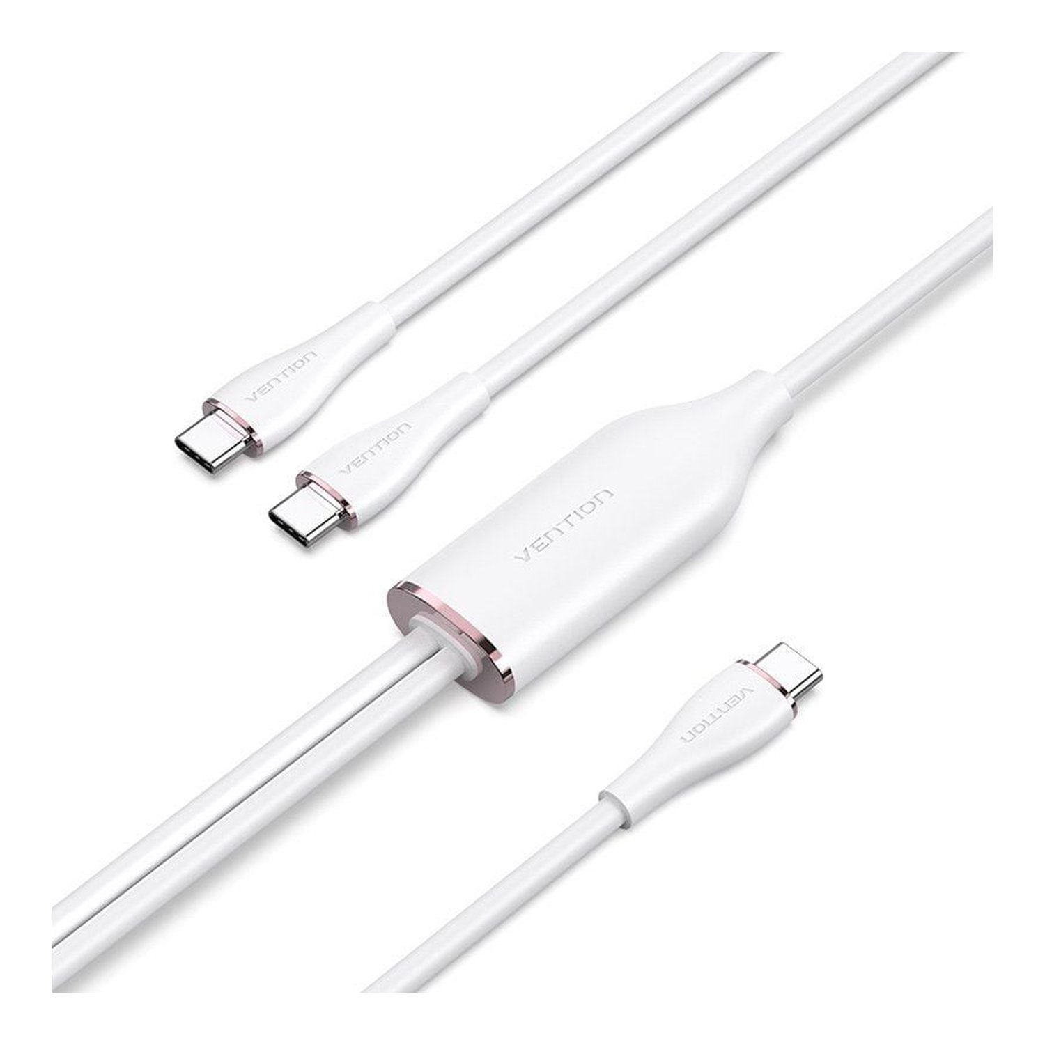 Cable USB 2.0 Tipo-C Vention CTMWG/ USB Tipo-C Macho - 2 x USB Tipo-C Macho/ Hasta 100W/ 480Mbps/ 1.5m/ Blanco