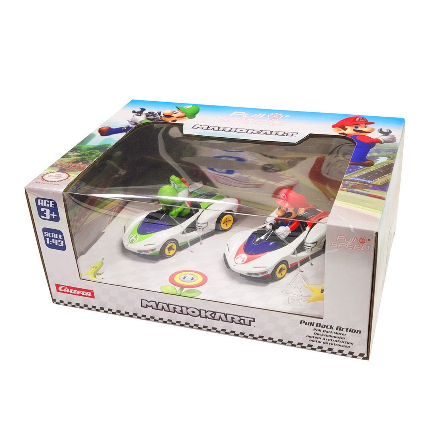 Set 2 coches Pull Speed Mario + Yoshi Mario Kart