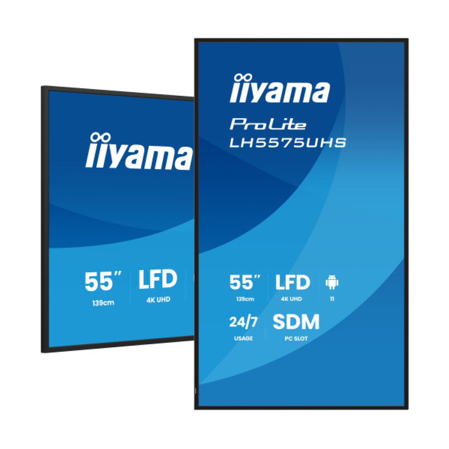 Iiyama LH5575UHS · Monitor 55" UHD 4K · VA 500cd/m² · HDMI 3x · DisplayPort · USB · WiFi · LAN · Android 11