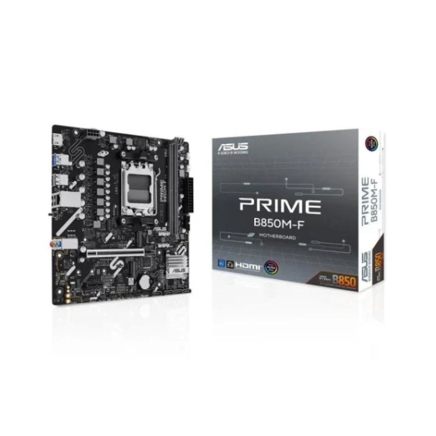 Asus Prime B850M-F · Placa Base AM5 · Chipset B850 · 2 DDR5 · 4 SATA3 + 2 M.2 · Gigabit LAN