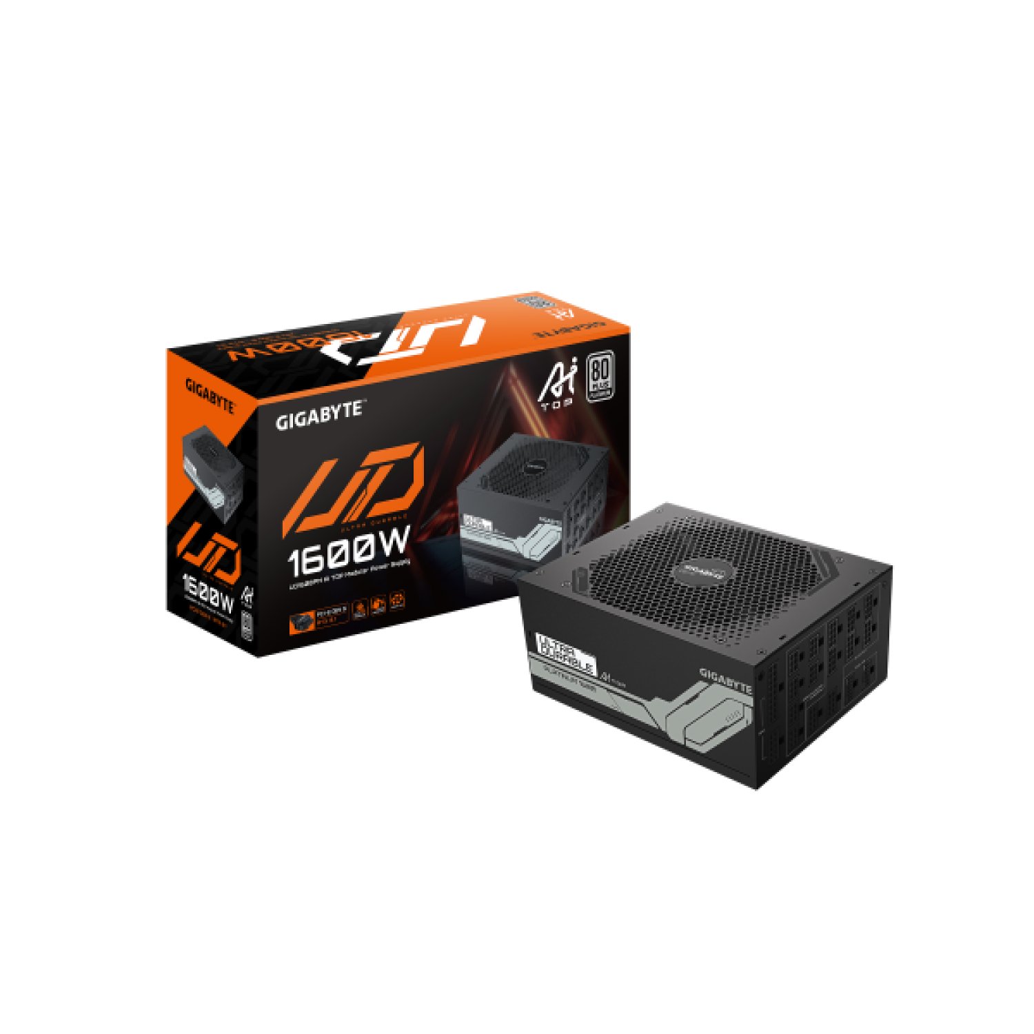 Gigabyte UD1600PM PG5 AI TOP · 1600W · PCIe 5.0 · 80 Plus Platinum · Modular · Ventilador 120mm · ATX 3.1