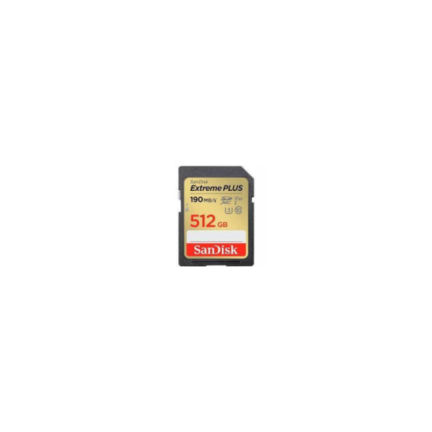 SanDisk Extreme Plus · 512GB SDXC · 190MB/s Lectura · 130MB/s Escritura · Rescue Pro 2 años