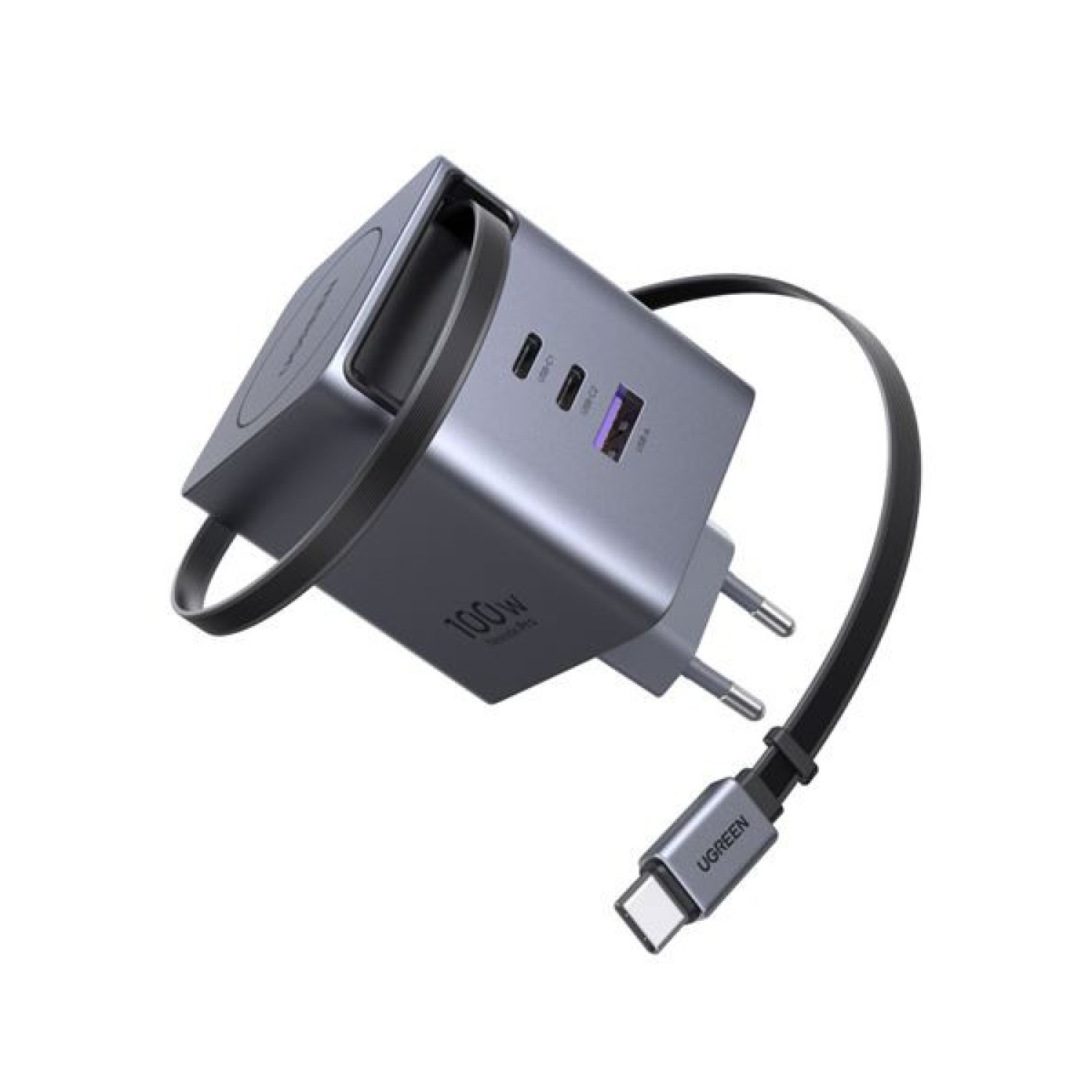 Ugreen · Cargador GAN 100W · Cable Retráctil · USB-C