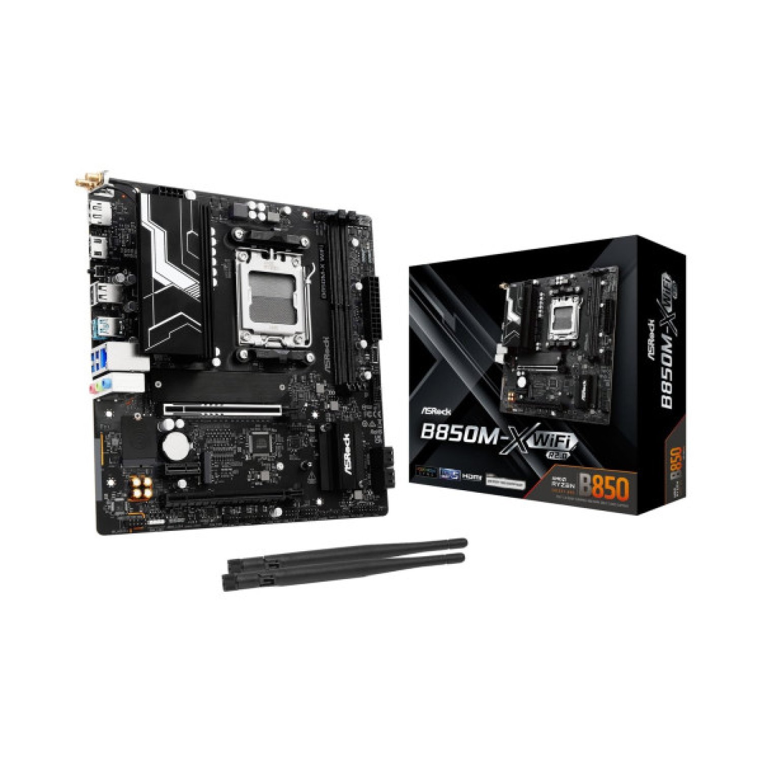 ASRock B850M-X WiFi R2.0 · Socket AM5 · DDR5 · WiFi 6E · Bluetooth 5.2 · mATX