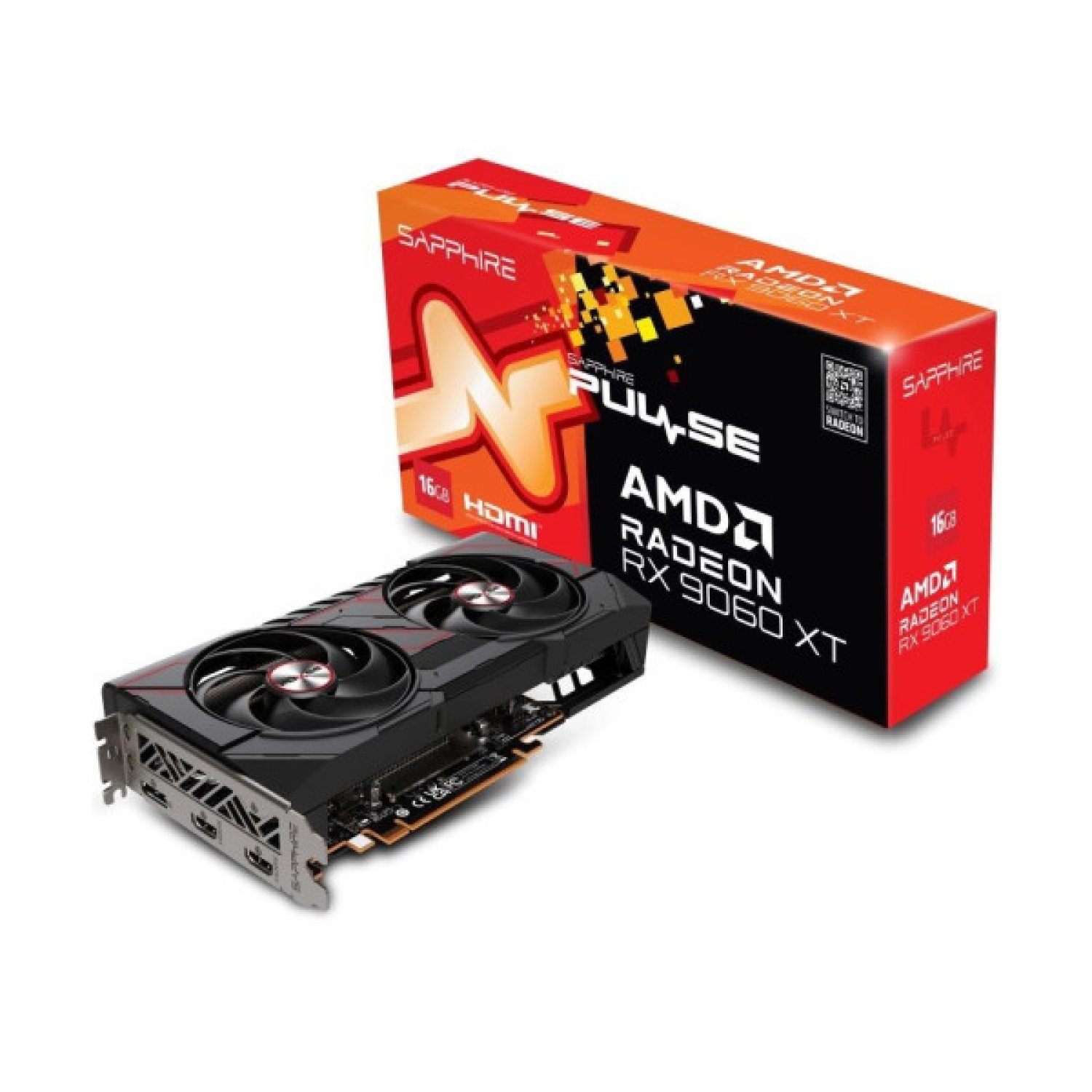 Sapphire Pulse RX 9060 XT · 16GB GDDR6 · 128-bit · 2 Ventiladores · 2 HDMI + DP