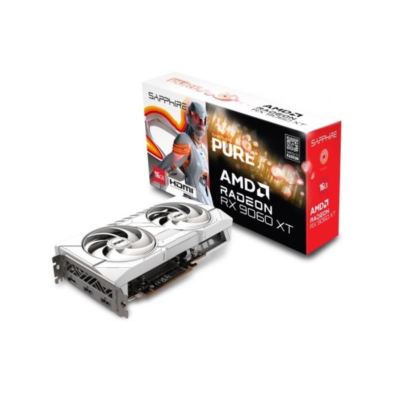 Sapphire Pure RX 9060 XT Gaming OC · 16GB GDDR6 · AMD · 2HDMI + 2DP · ARGB Blanco