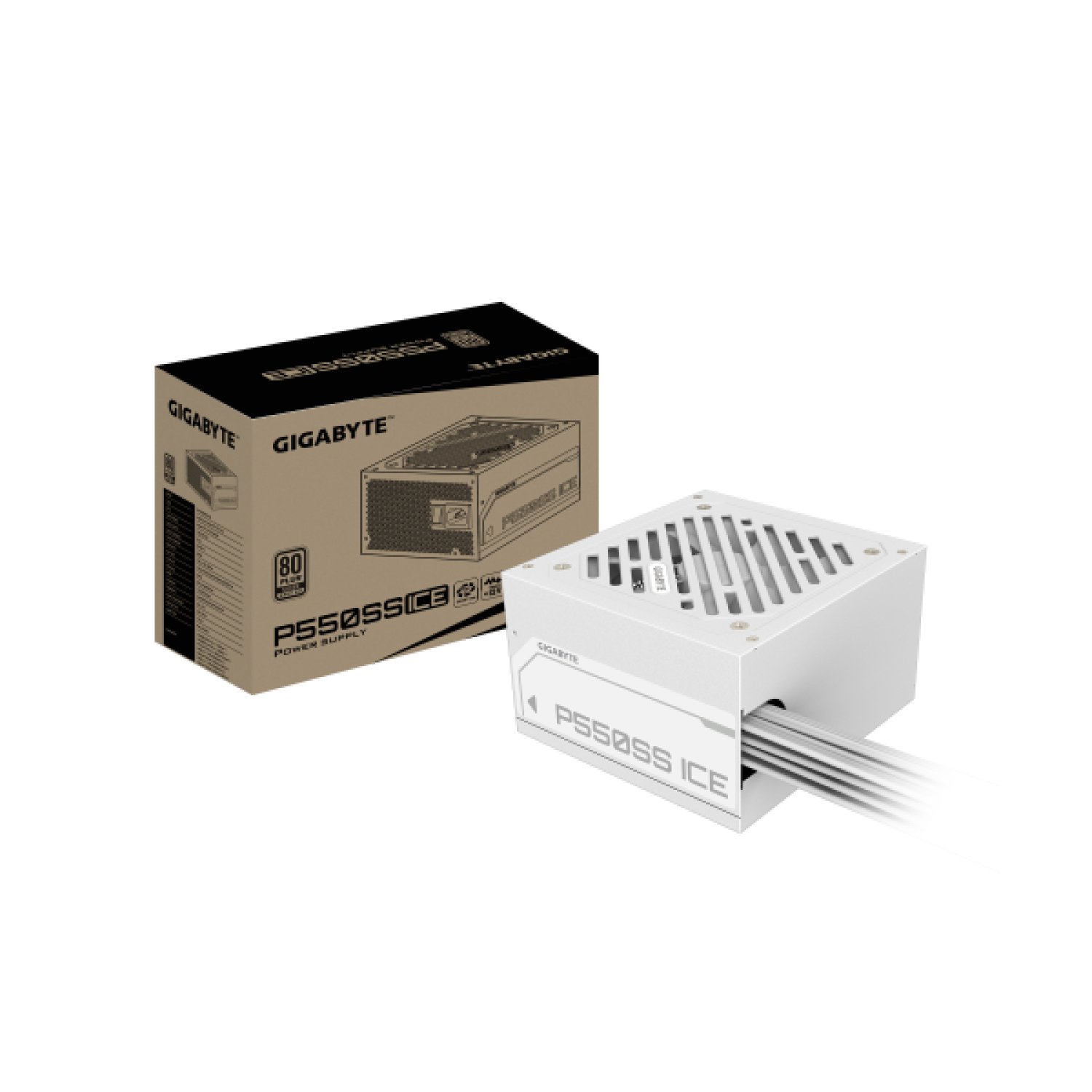 Gigabyte P550SS ICE · Fuente 550W · 80 PLUS Silver · PCIe 5.0 · ATX 3.0 · Ventilador 120mm