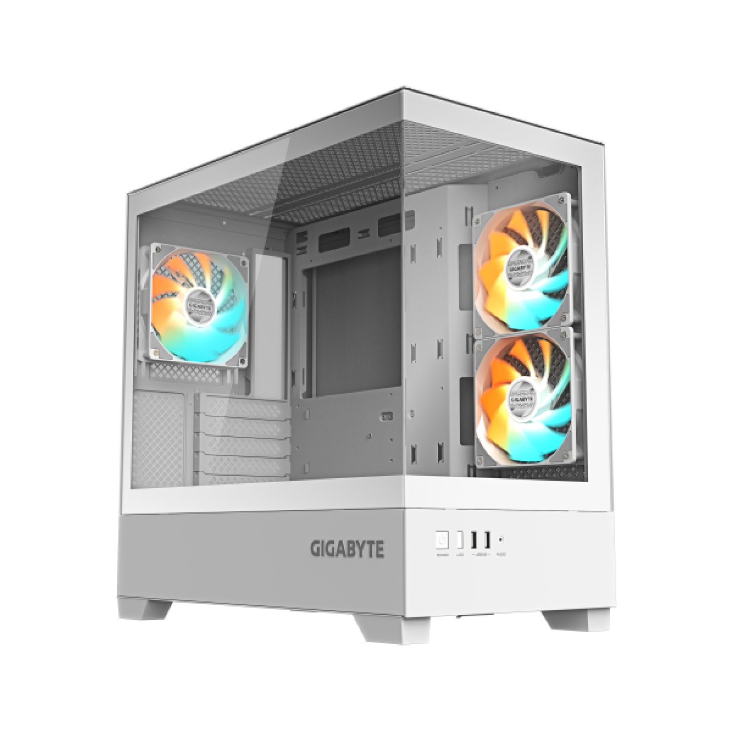 Gigabyte C201 Panoramic Ice · Torre Media M-ATX · Radiador 360mm · 3 Ventiladores · RGB Fusion