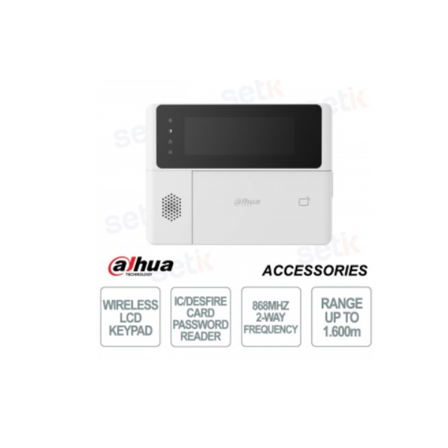 Dahua ARK30C · Teclado Alarma Radio · Pantalla LCD · Alcance 1600m · Control IC/DESFire
