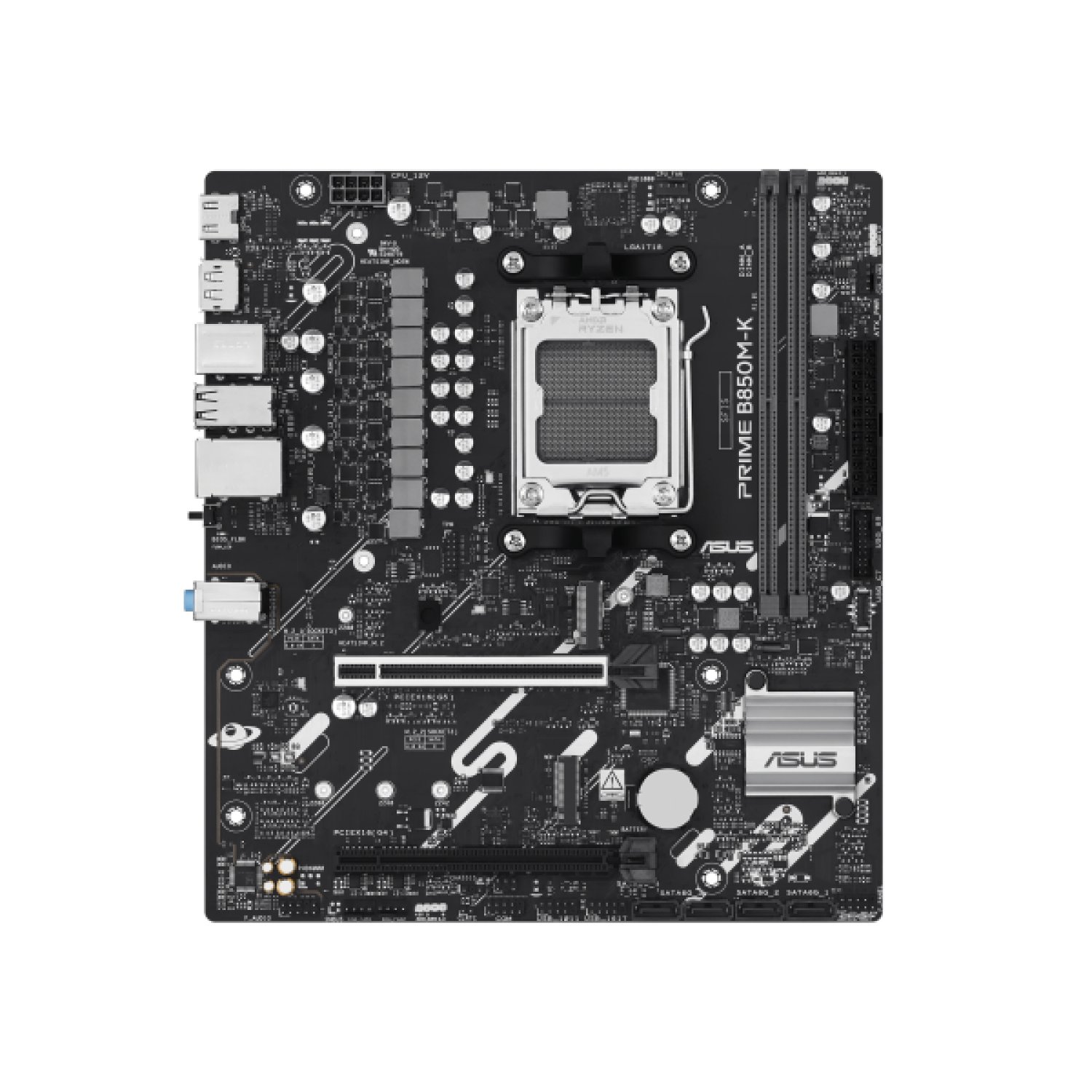 ASUS Prime B850M-K · AMD AM5 · B850 · 2 DDR5 · HDMI+DP · 4 SATA3+2 M.2 · 2.5GB LAN · Micro ATX