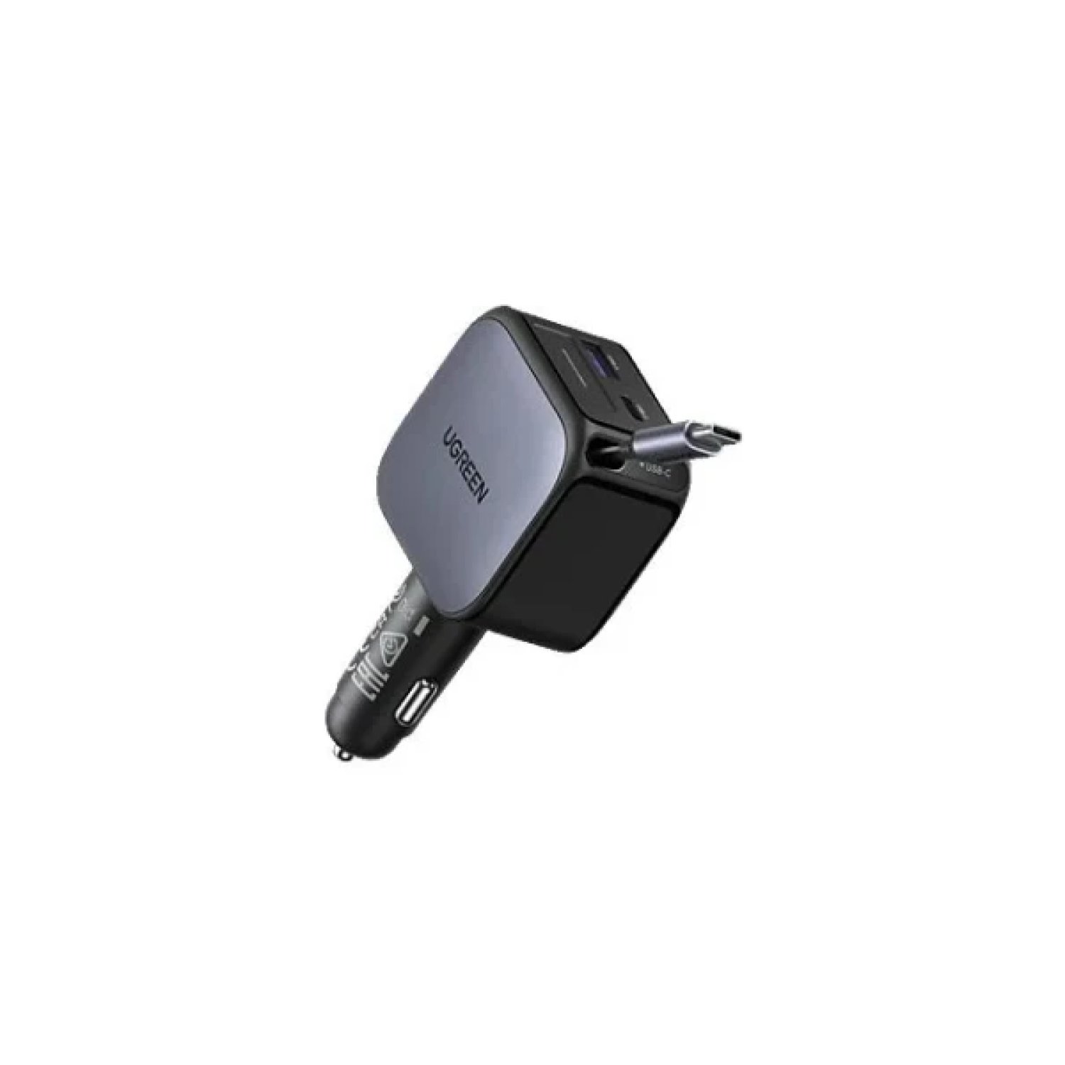 Ugreen Cargador Coche 60W · 2 USB-C + 1 USB-A · Cable Retráctil