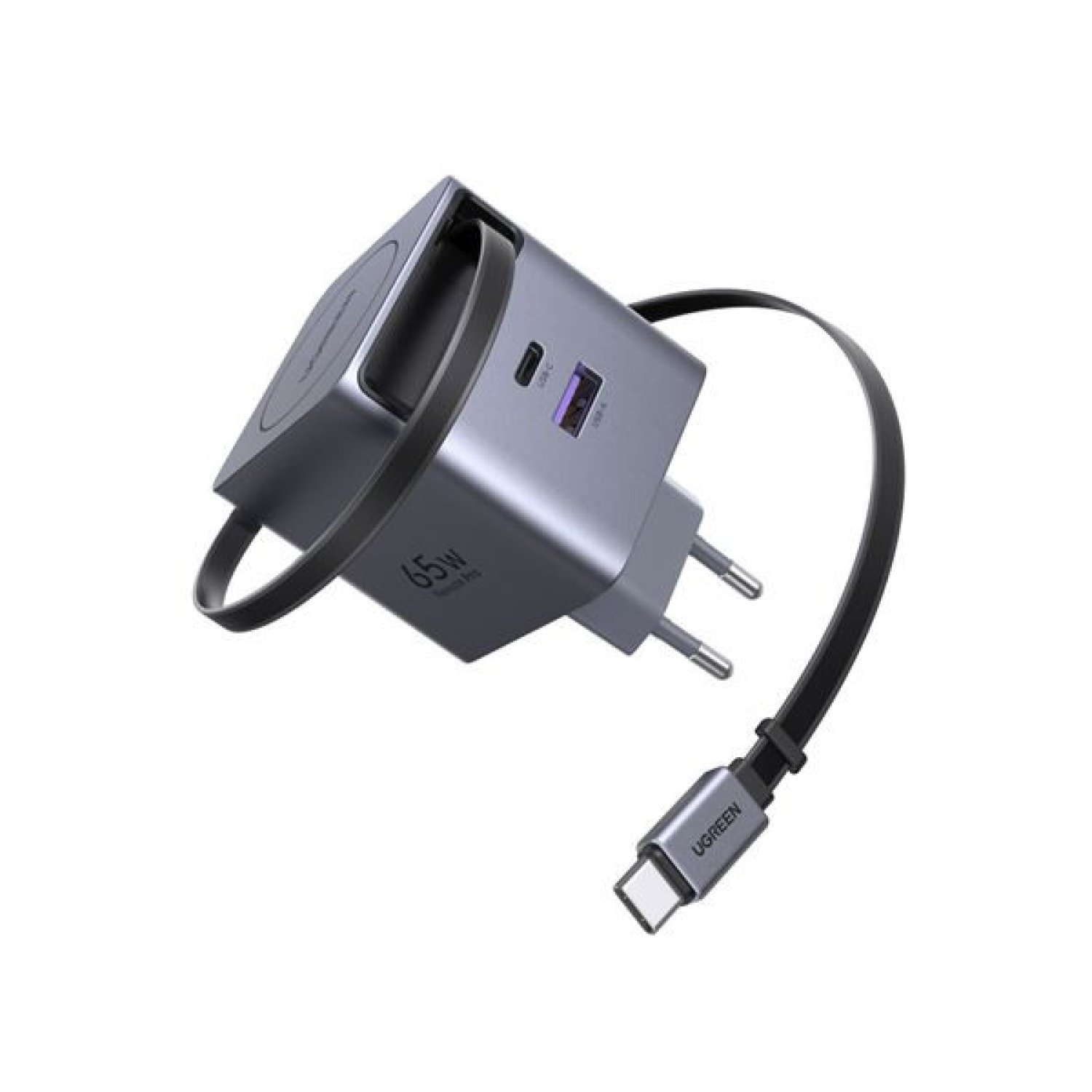 Ugreen · Cargador GAN 65W · Con Cable Retractable · Rápida Carga