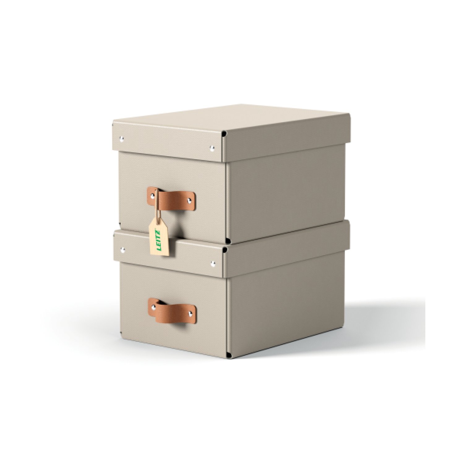 Leitz · Pack 2 Cajas Almacenamiento · Cartón Pequeña · Color Beige