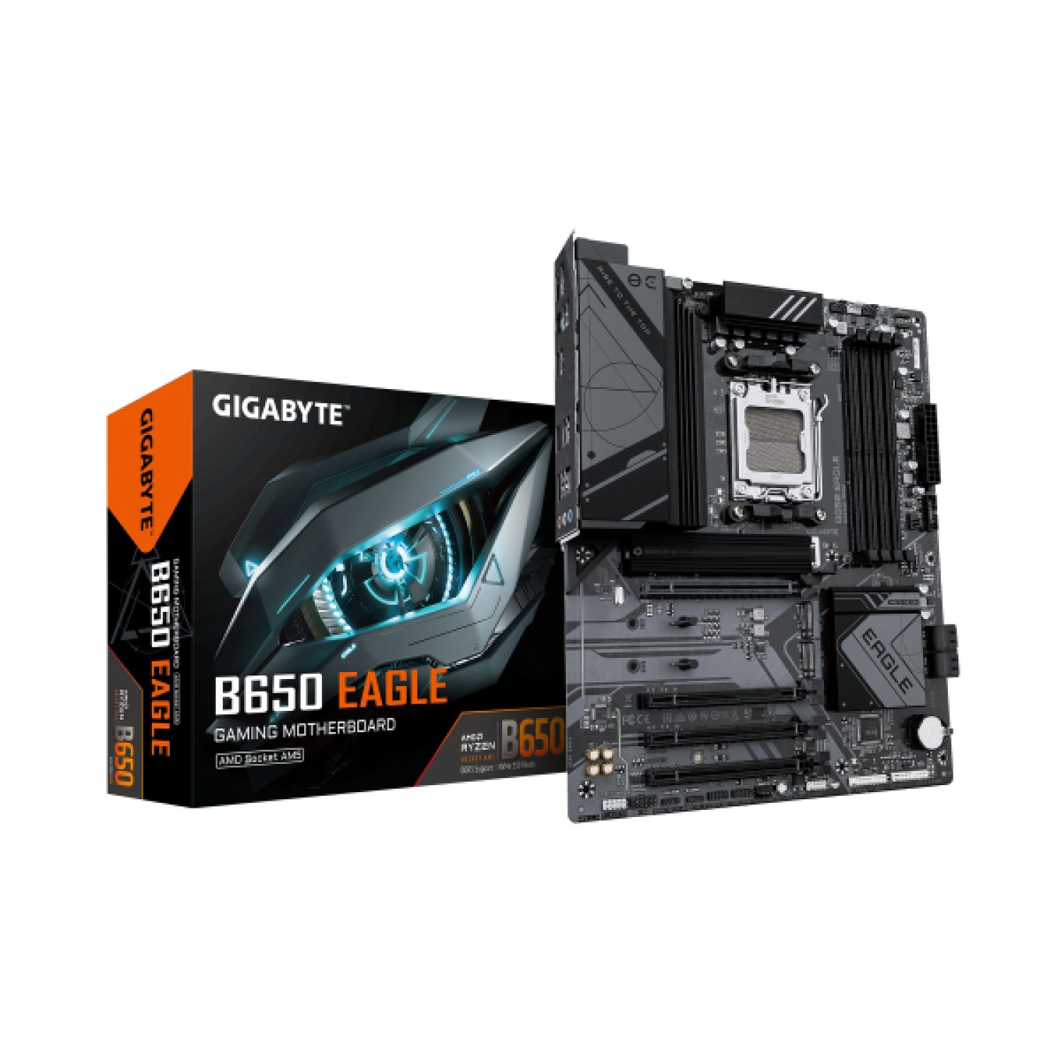 Gigabyte B650 Eagle · Socket AM5 · 4x DDR5 · 4x SATA3 + 3x M.2 · HDMI + DP · ATX