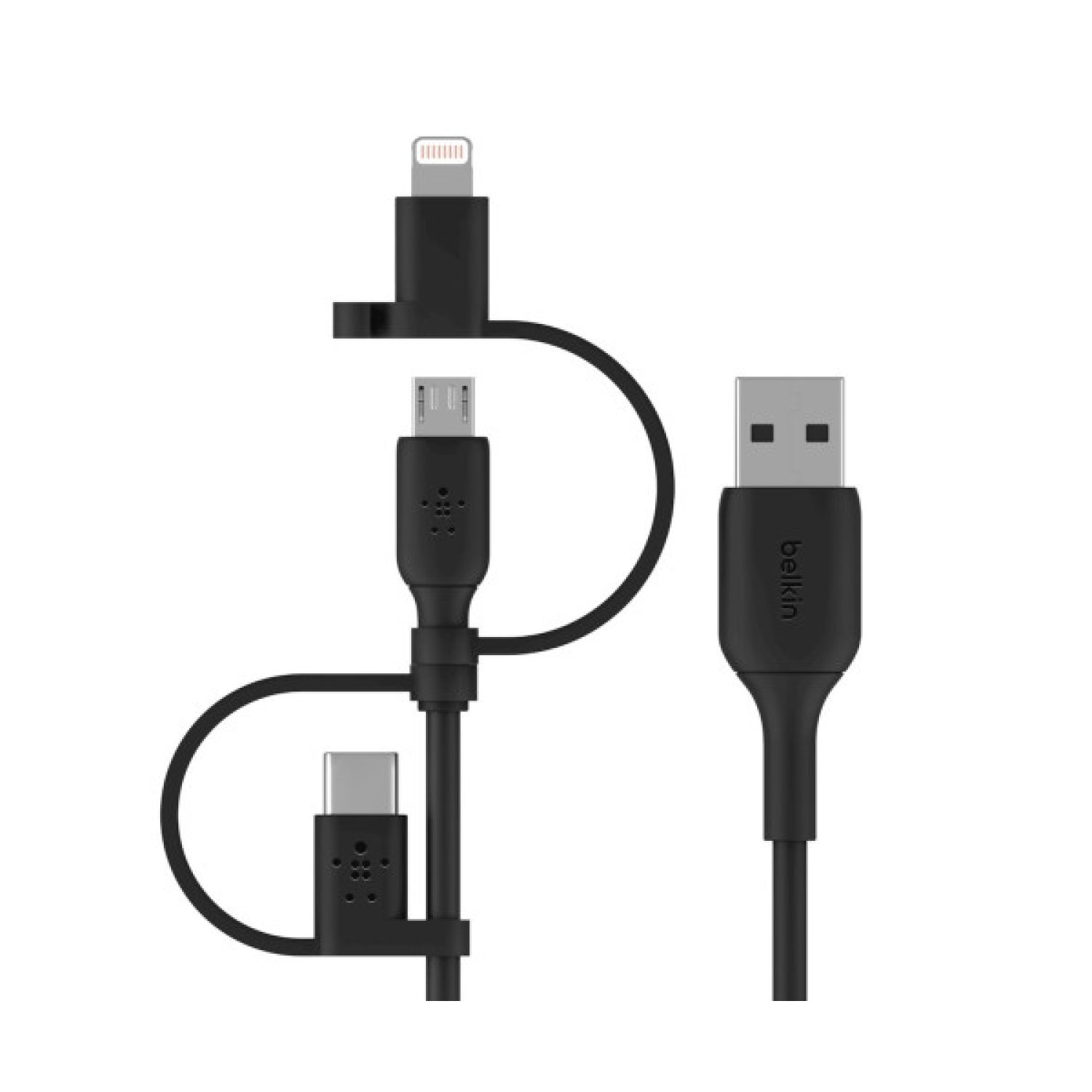 Belkin BOOST CHARGE · Cable USB 1m · USB-A a USB-C/Micro-USB/Lightning · Negro