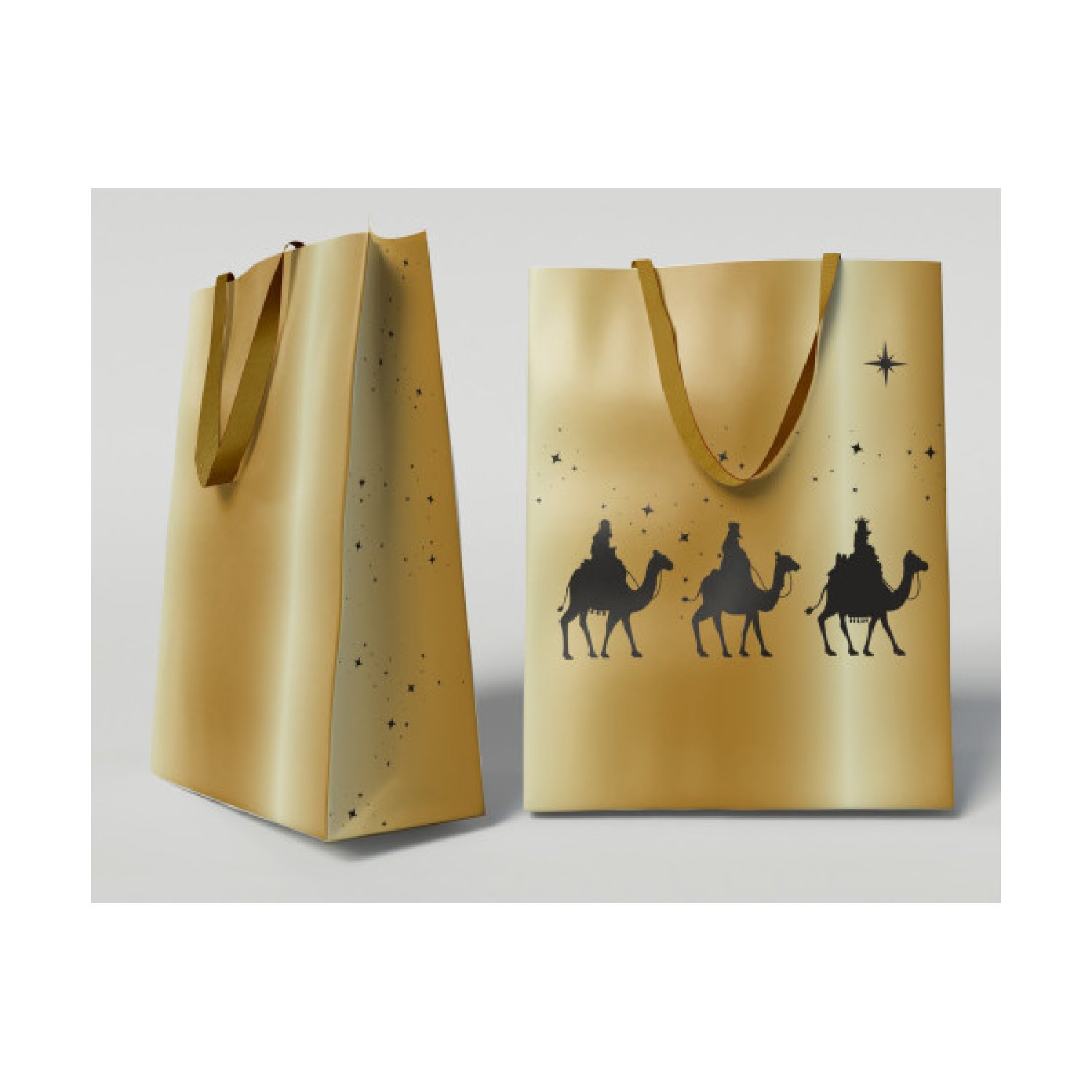 Bismark · Bolsa Dorada Papel Reyes Magos · 24x10x32 cm · Con Tarjeta Colgante