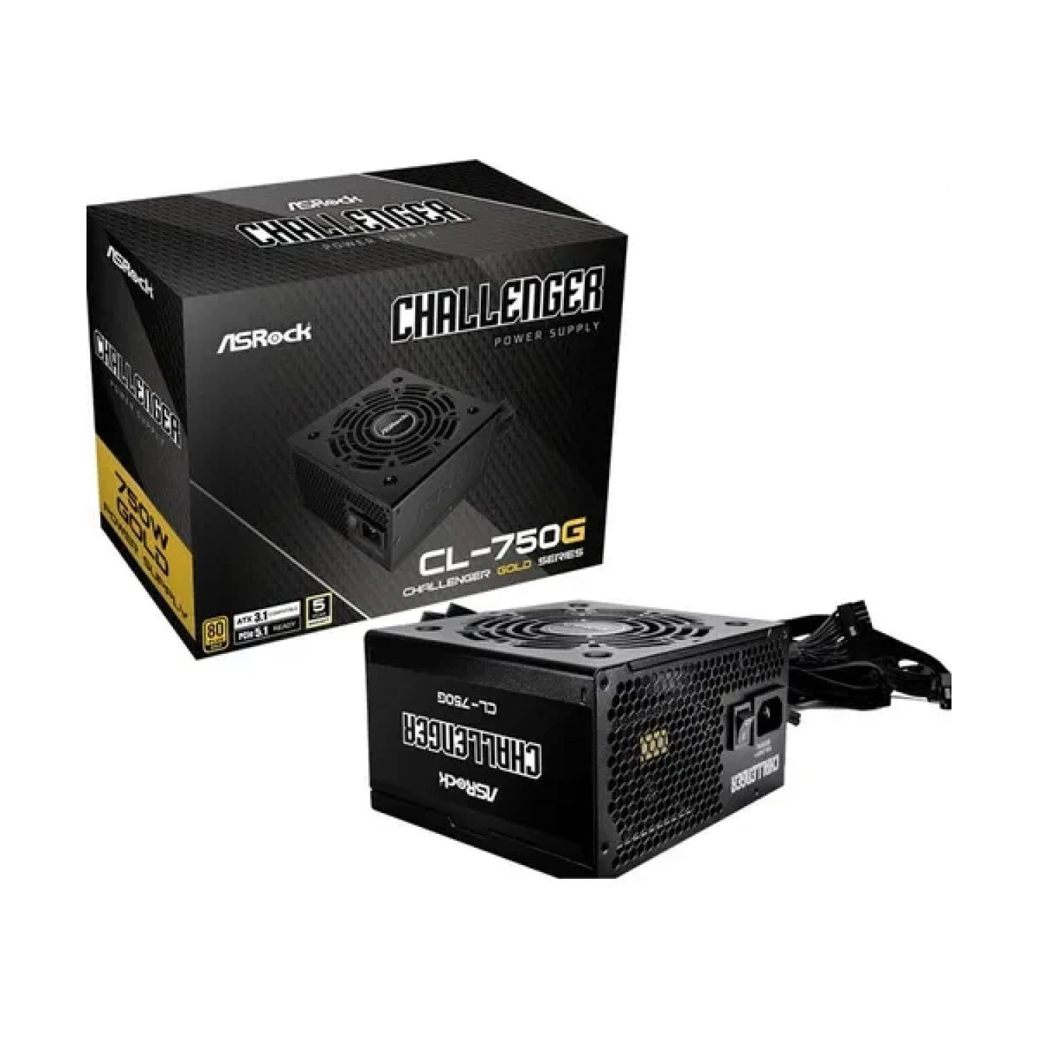 ASRock CL-750G · Fuente 750W · 80 Plus Gold · 120mm · Active PFC · PCI-E 5.1