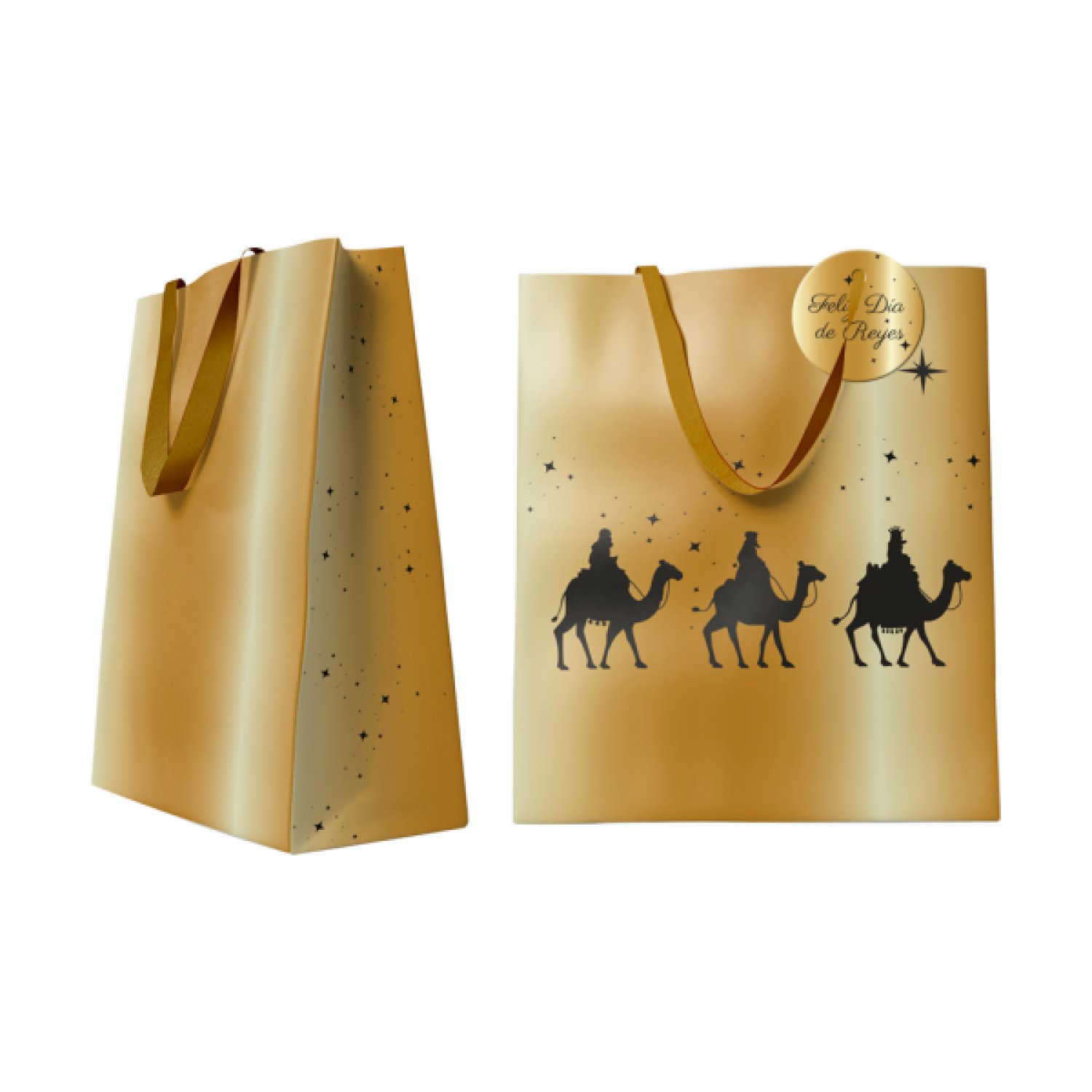 Bismark · Bolsa Dorada Papel Reyes Magos M · 26x12x37 cm · Con Tarjeta Colgante