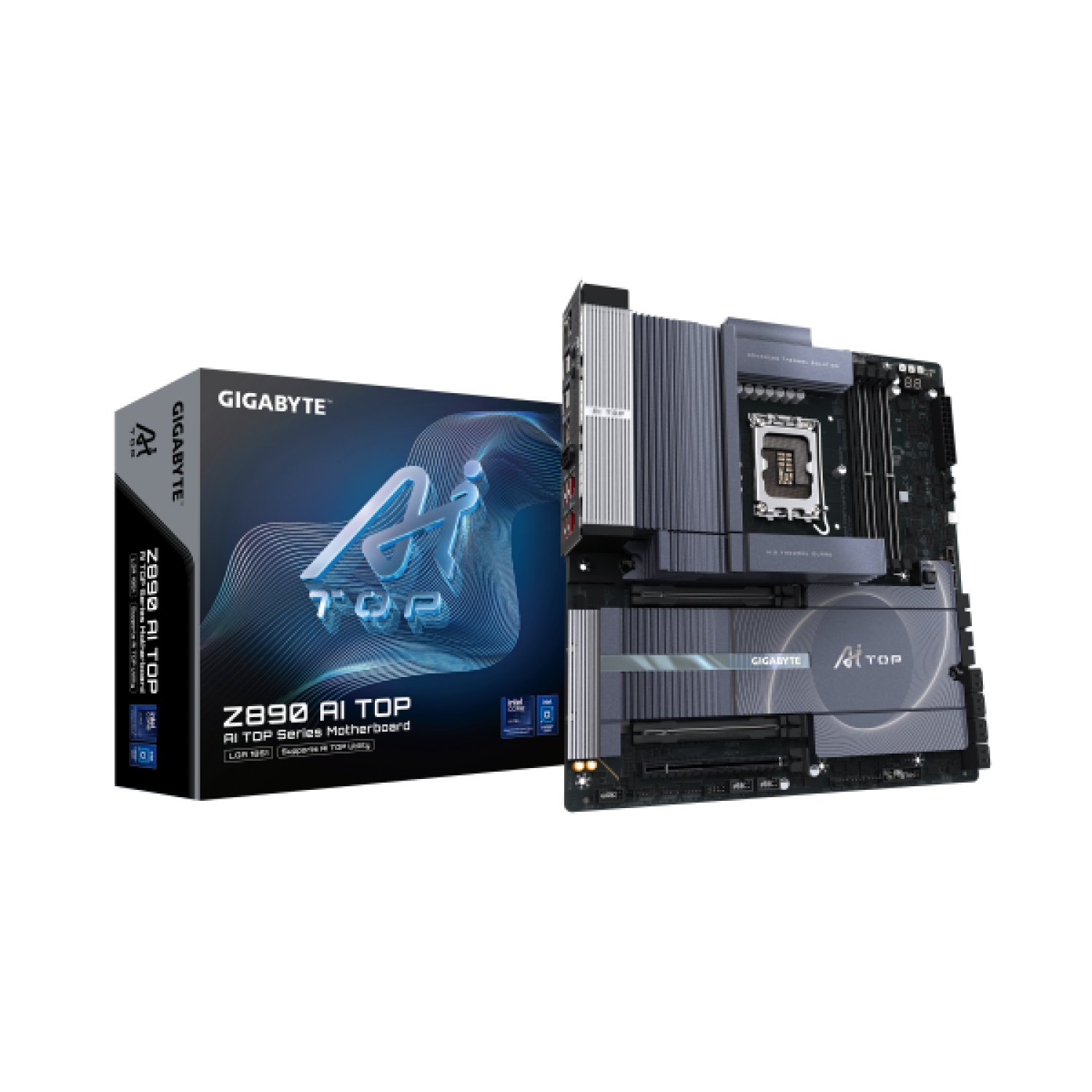Gigabyte Z890 AI TOP · Socket 1851 · 4 DDR5 · 256GB · HDMI + DP + 2 Thunderbolt · WiFi 7 + BT 5.3