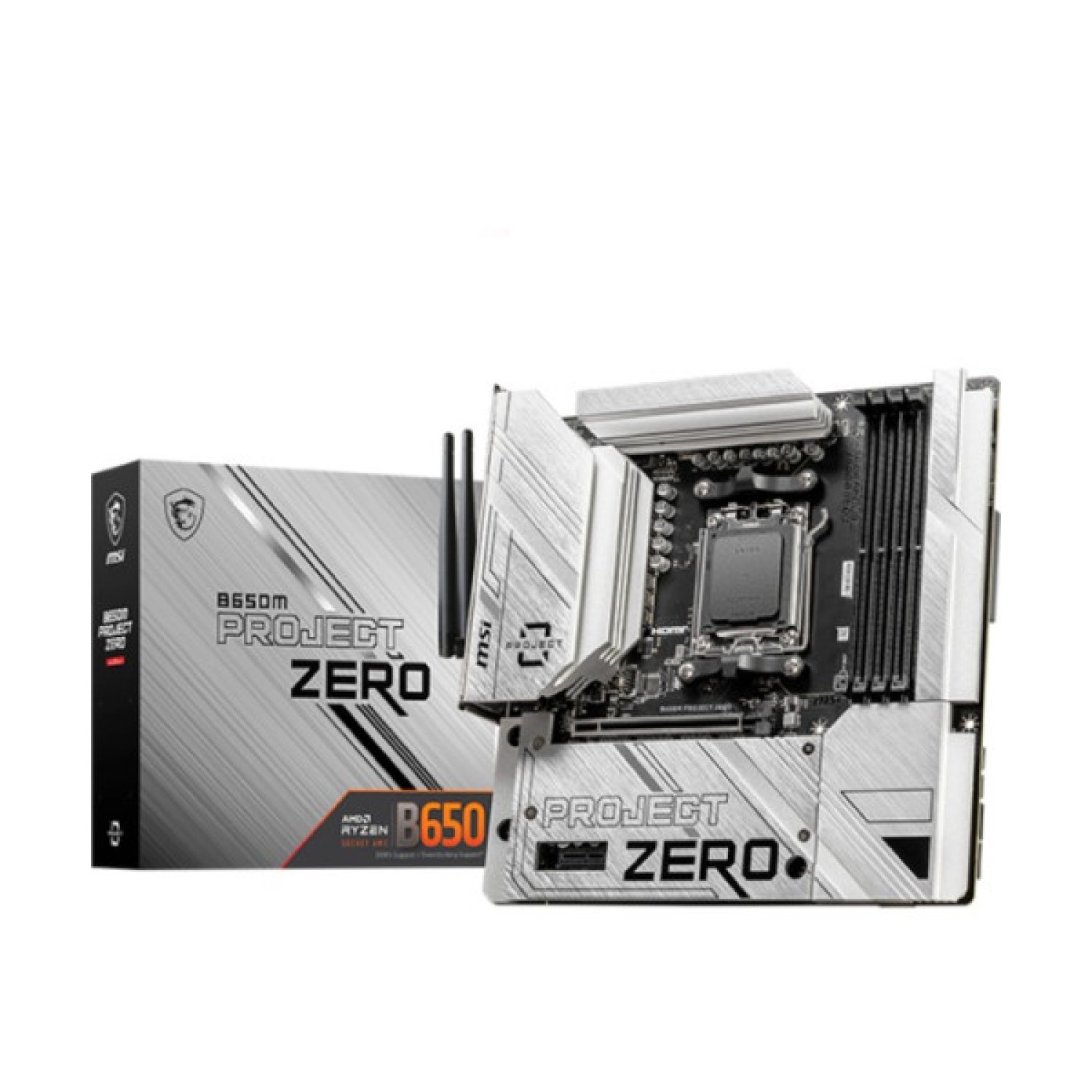 MSI B650M Project Zero · AMD AM5 · DDR5 · WiFi 6E · Bluetooth 5.3 · Formato Micro-ATX