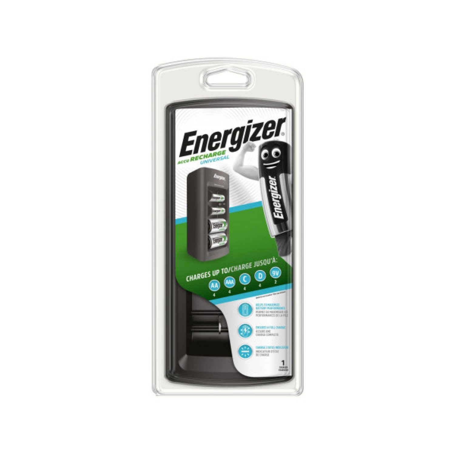 Energizer Cargador Universal · AA/AAA/C/D/9V · Pilas Recargables