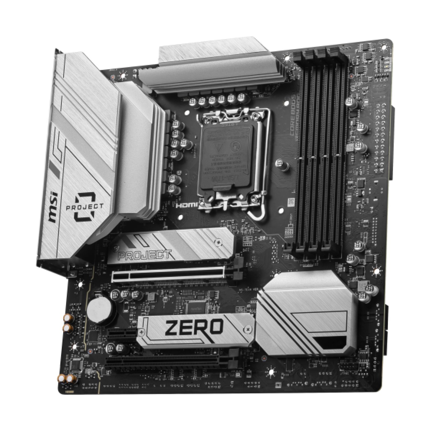 MSI B760M Project Zero · Socket 1700 · DDR5 · WiFi 6E · Bluetooth 5.3 · MicroATX