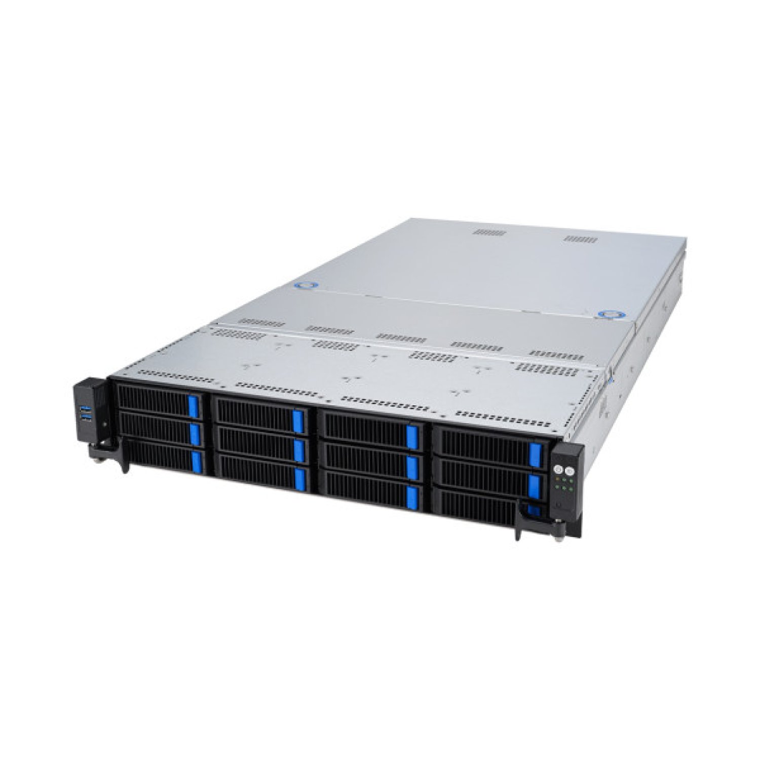 ASUS RS521A-E12 · Servidor 2U · Intel Xeon · 12 Bahías NVMe · 1.6kW · GPU Ready