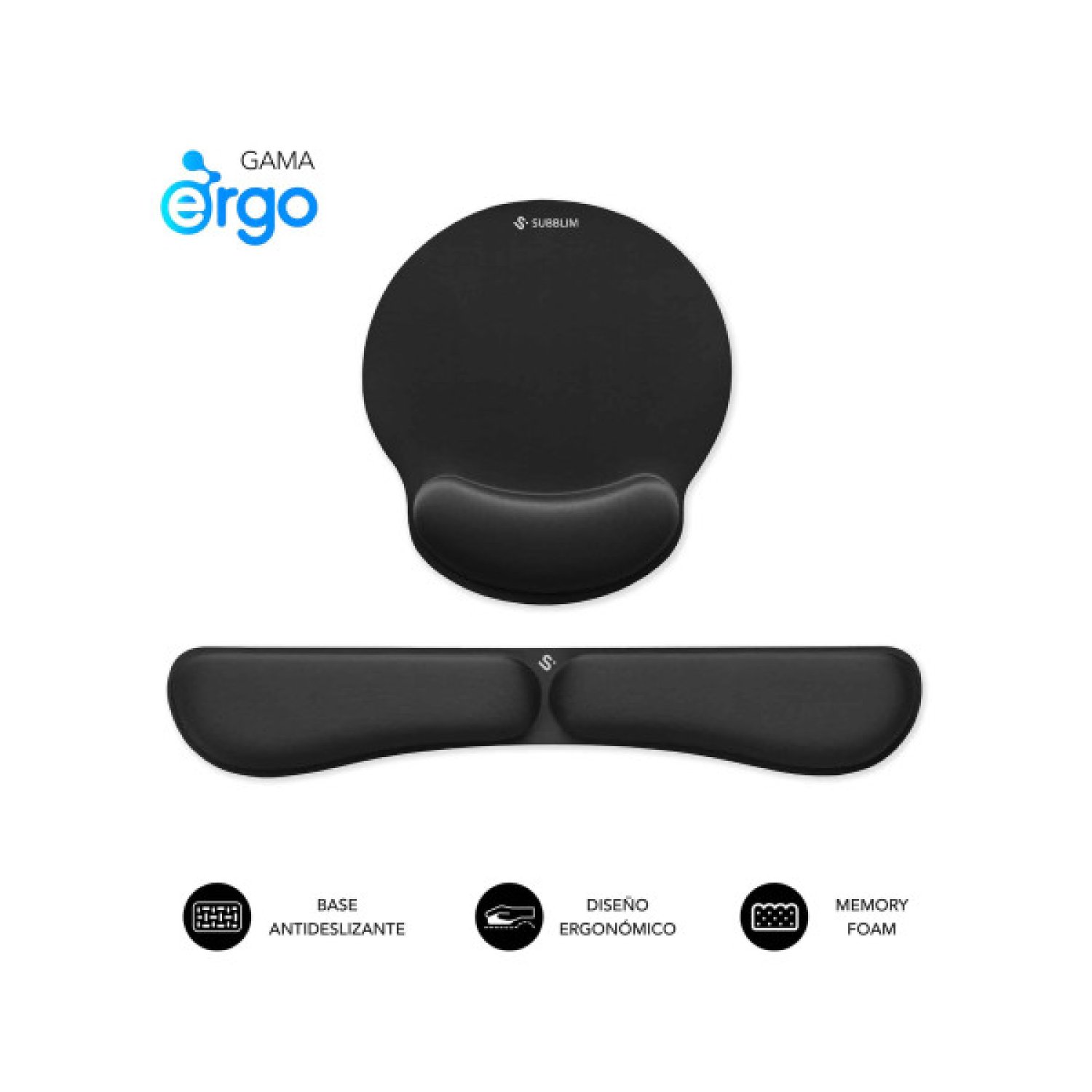 Subblim · Descansa Muñecas Gaming · Espuma de Memoria · Algodón y Licra · Negro