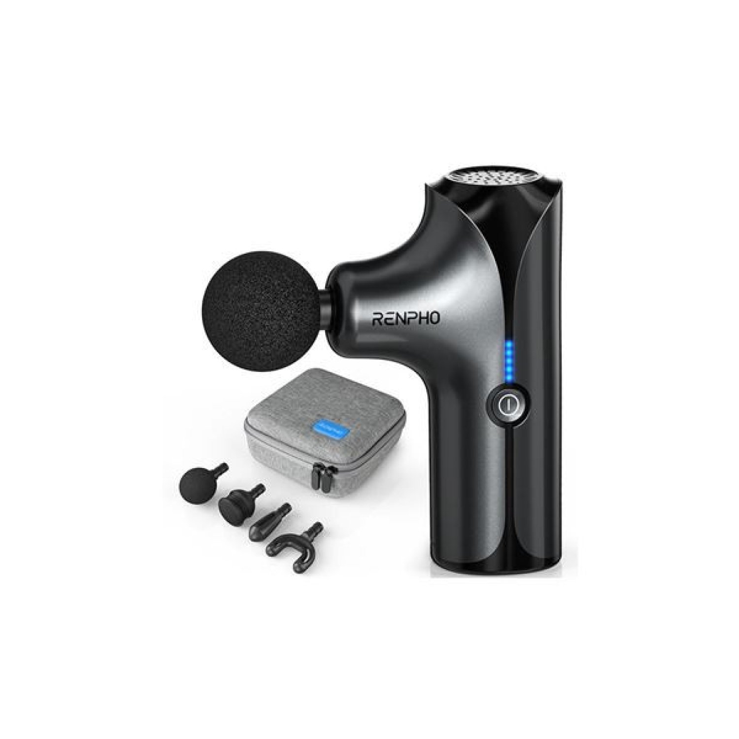 Renpho Mini · Masajeador Percutor · 4 Cabezales · 5 Velocidades · Negro