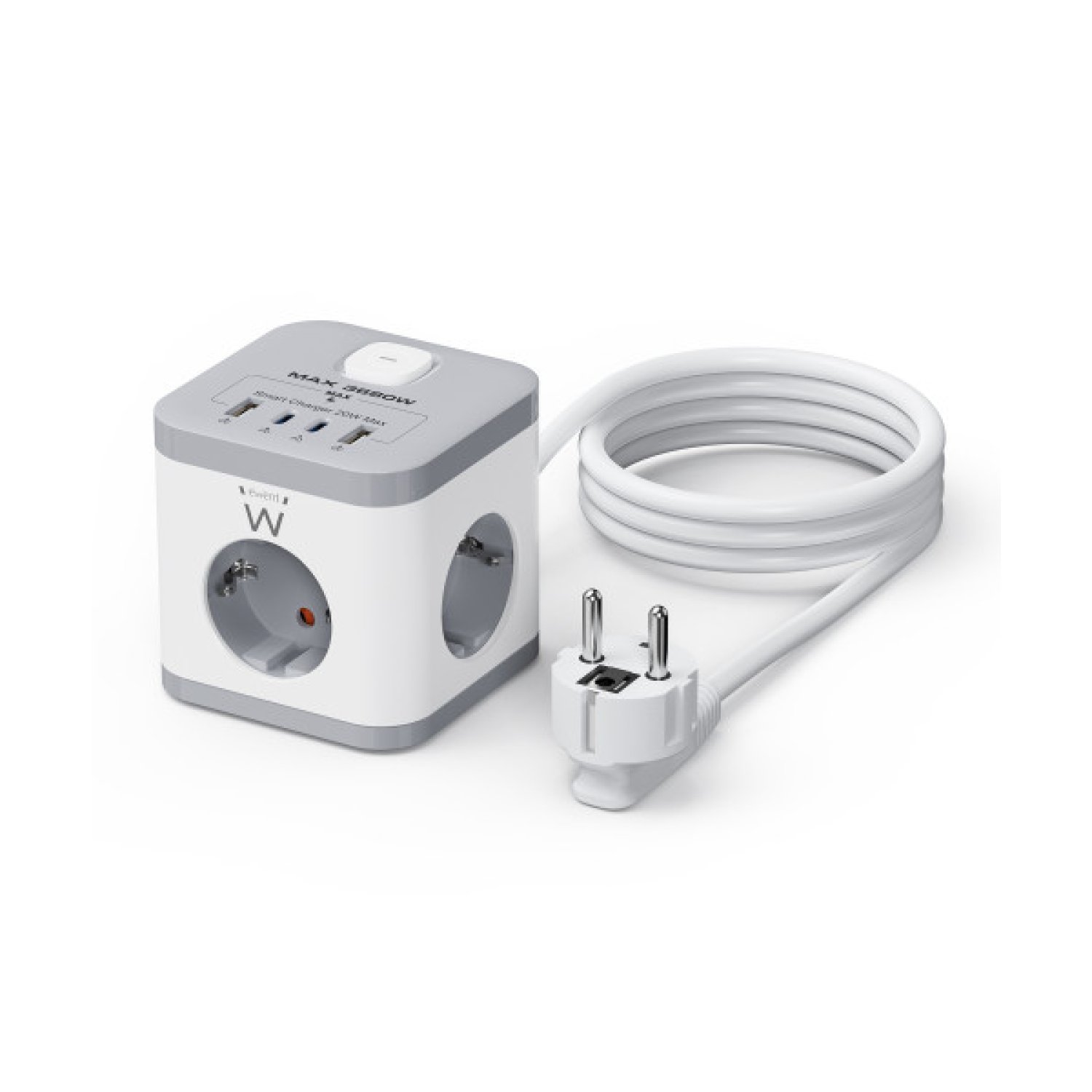 Ewent EW3863 · Base Múltiple · 3 Salidas AC · 1,5m · Interior · Gris/Blanco