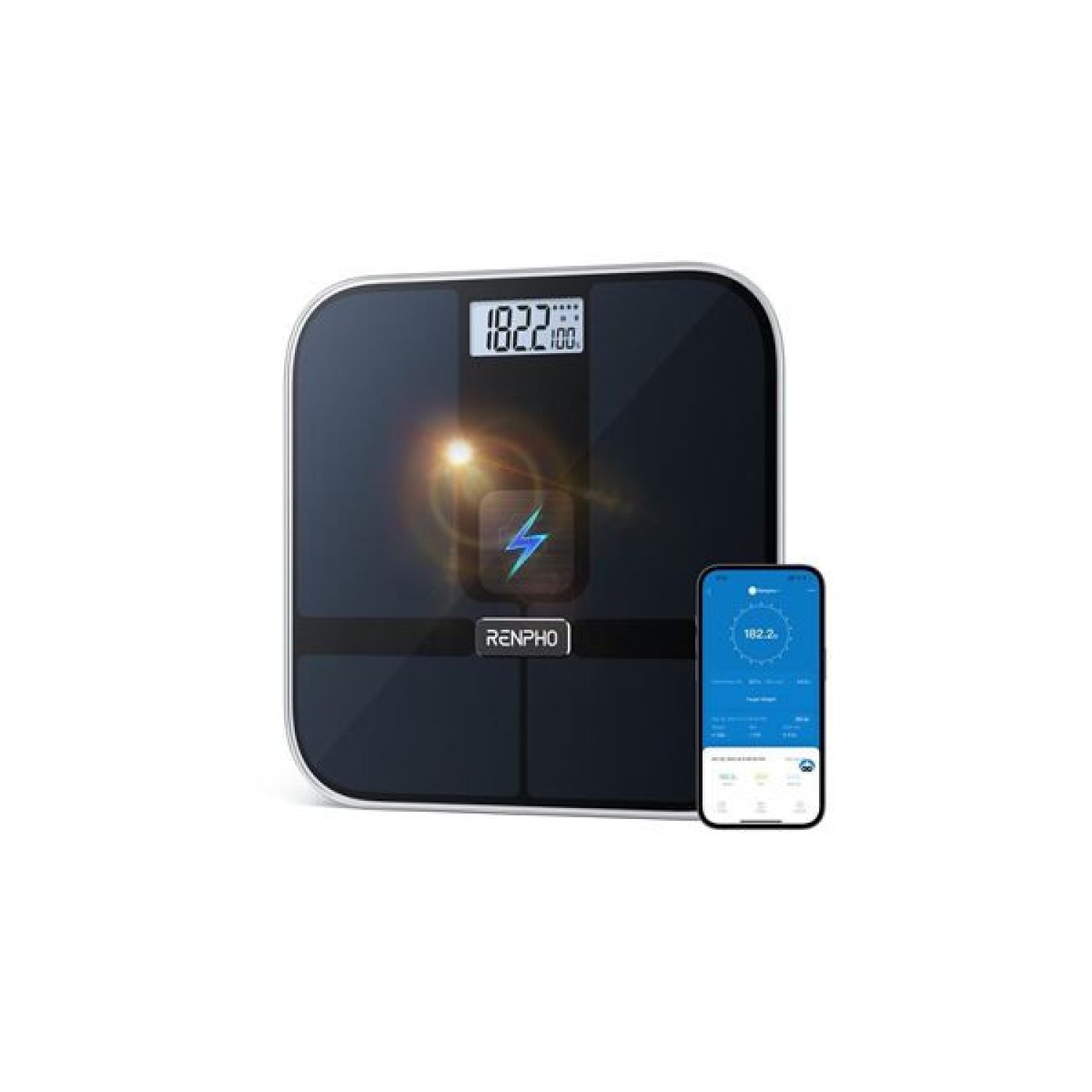 Renpho Elis Solar 2 · Báscula Inteligente · Bluetooth · Carga Solar · Negro