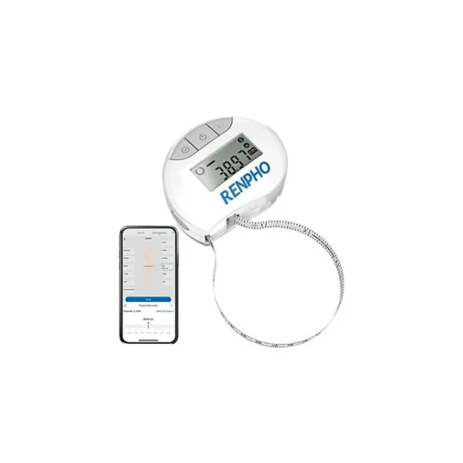 Renpho Smart Tape Measure+ · Medidor Inteligente · Bluetooth · Pantalla Grande Redonda