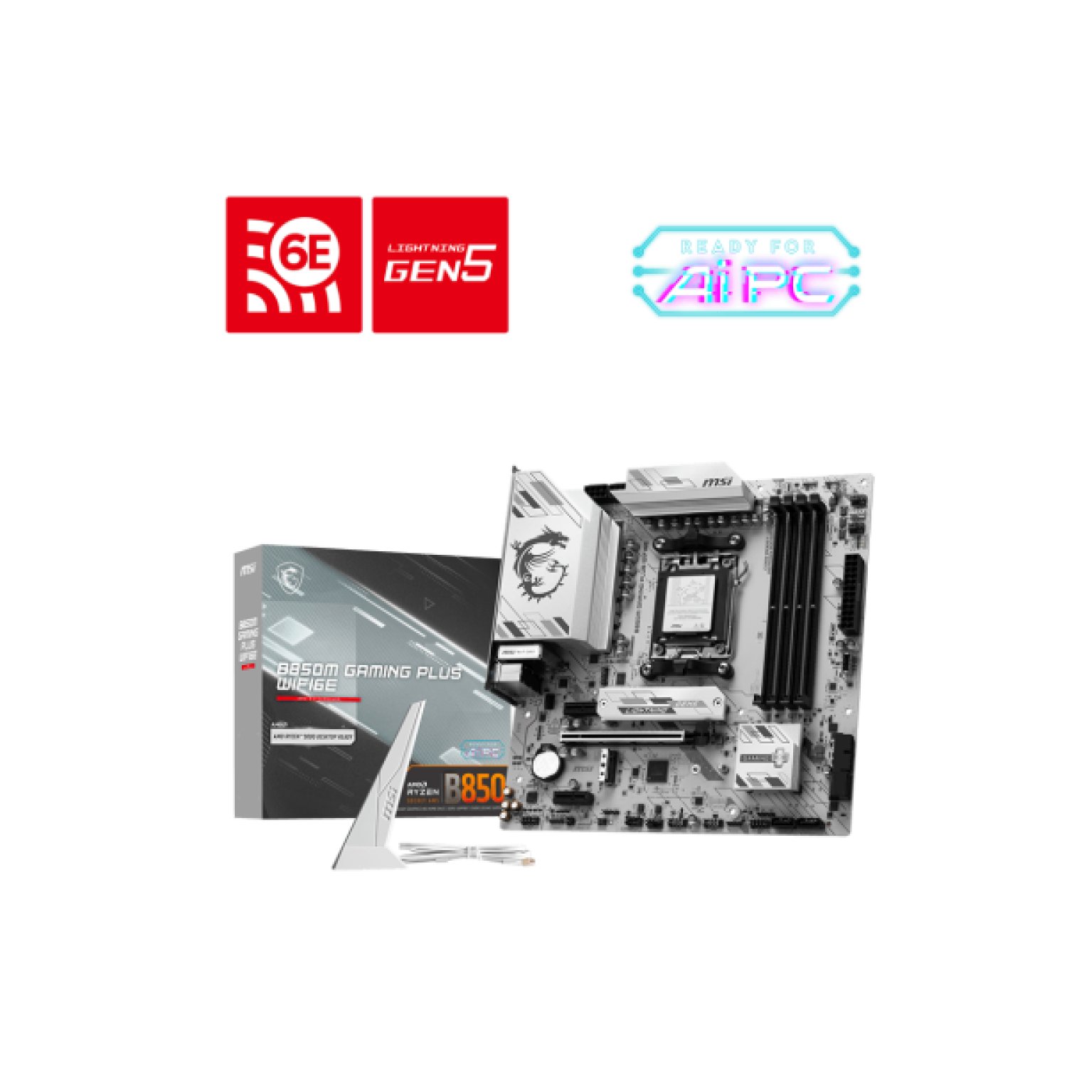 MSI B850M Gaming Plus · WiFi 6E · AMD AM5 · 4 DDR5 · M.2 · 2.5Gb LAN