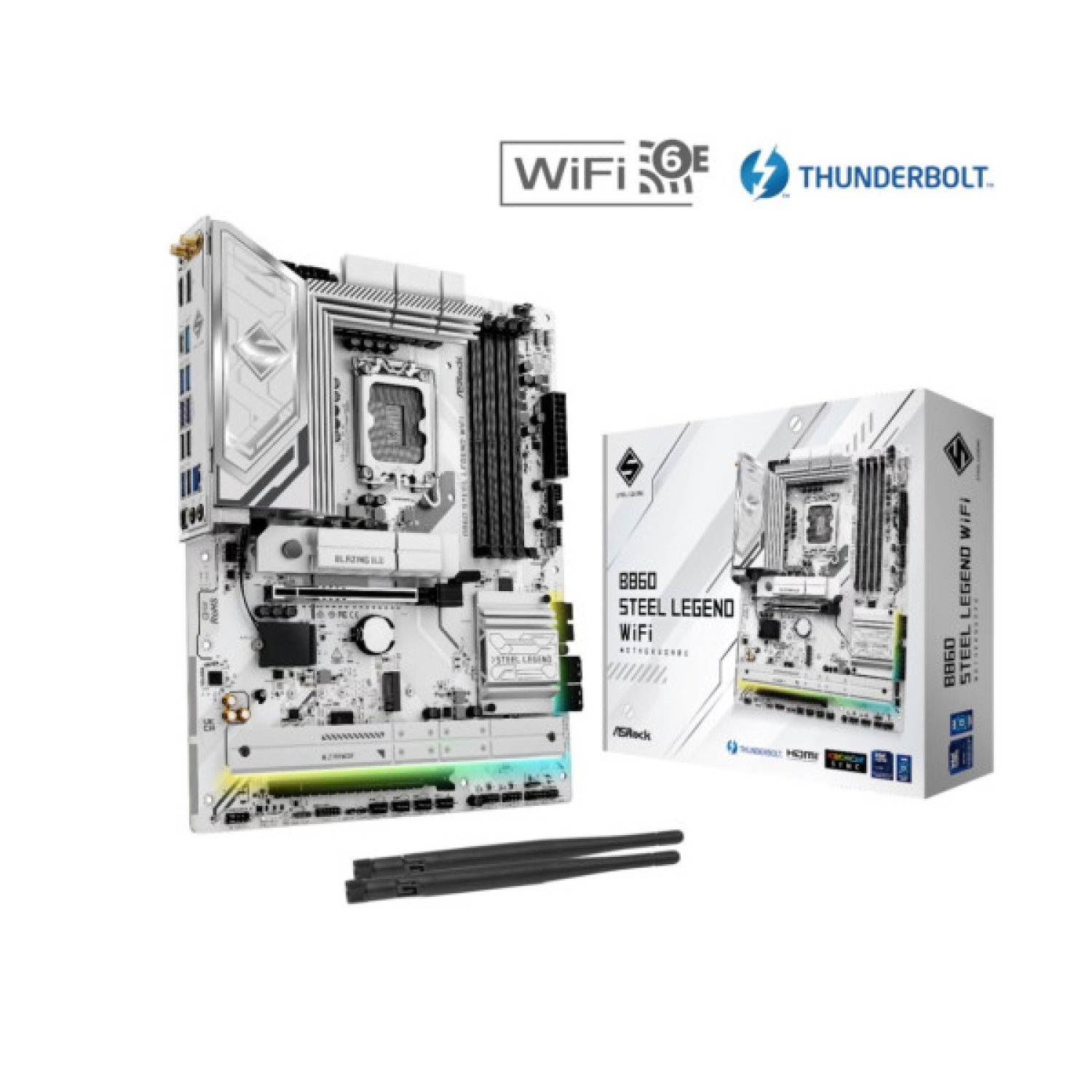 ASRock B860 Steel Legend WiFi · Intel LGA1851 · 4 DDR5 · USB 10Gbps · WiFi · ATX