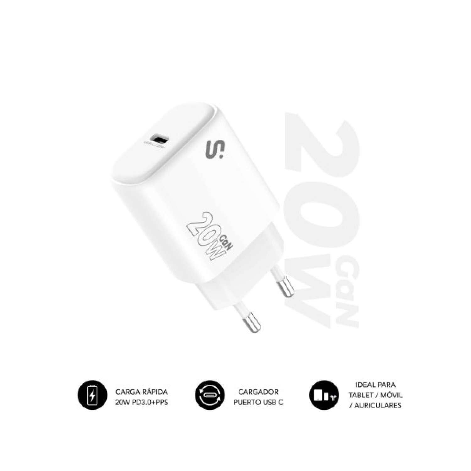 Subblim Cargador USB-C GaN · 20W · Power Delivery 3.0 · PPS · Ultra Rápido