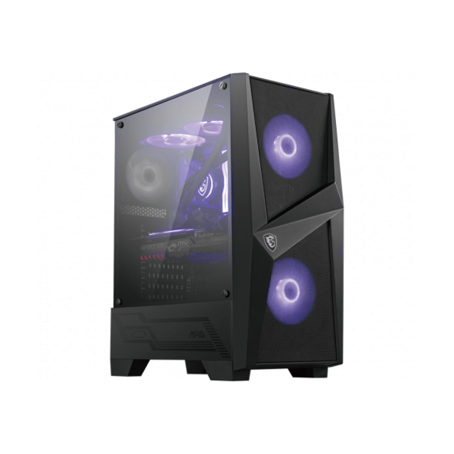 MSI MAG Forge 100M · Mid-Tower · 3x SSD 2,5" + 2x HDD 3,5" · 4x Ventiladores 120mm RGB · USB 3.2 · Negra