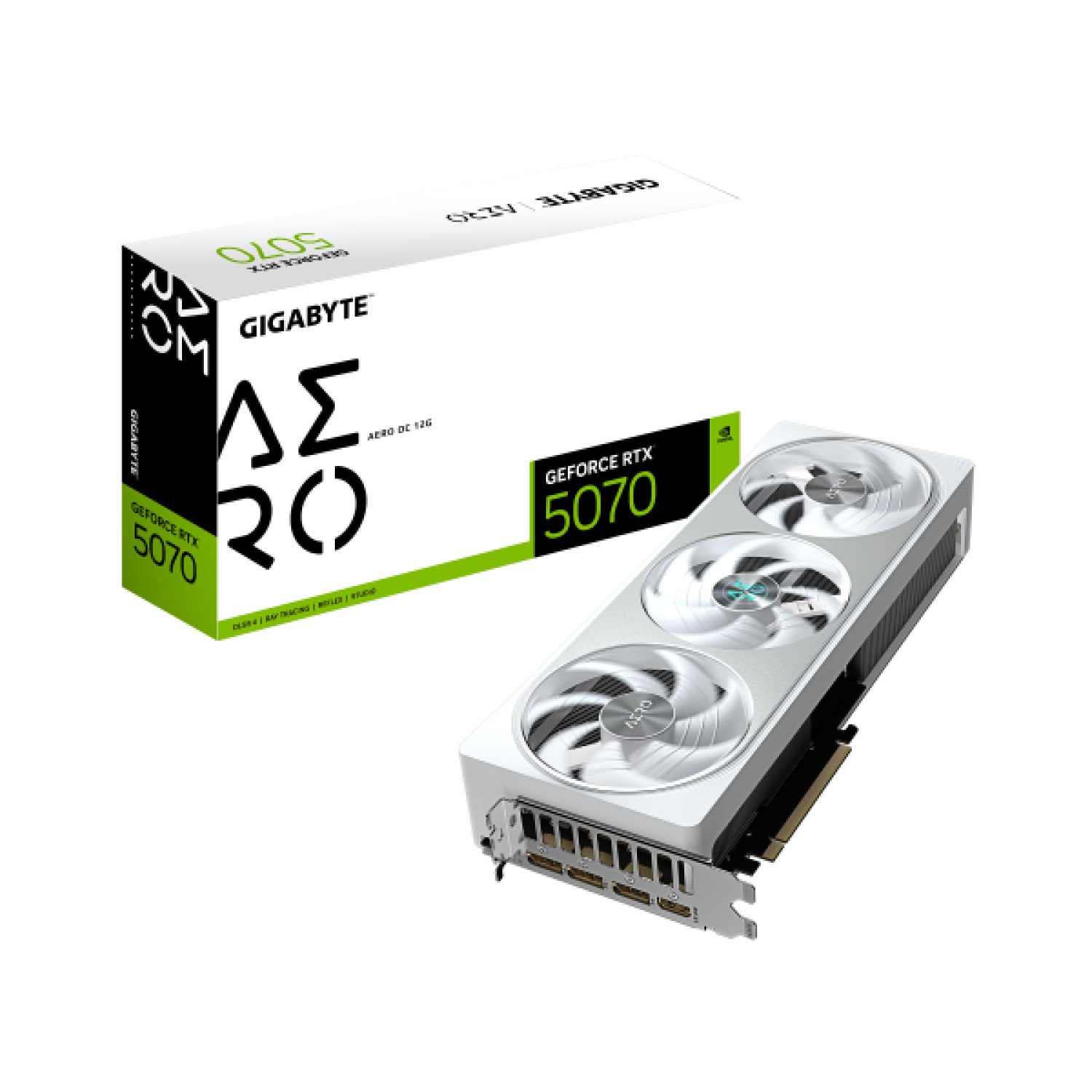 Gigabyte GeForce RTX 5070 AERO OC · 12GB GDDR7 · PCI-E 5.0 · 3xDP 2.1a · HDMI 2.1b